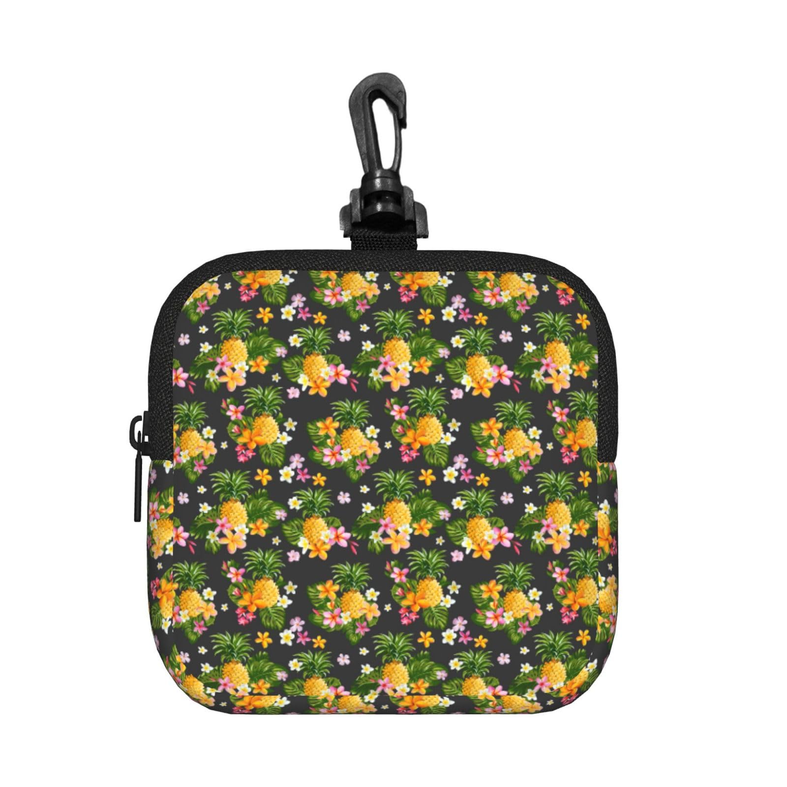 Tropical Pineapple Hawaiian Print Square Storage Bag Travel Toiletry Cosmetic Organizer Pouch Lightweight Reusable