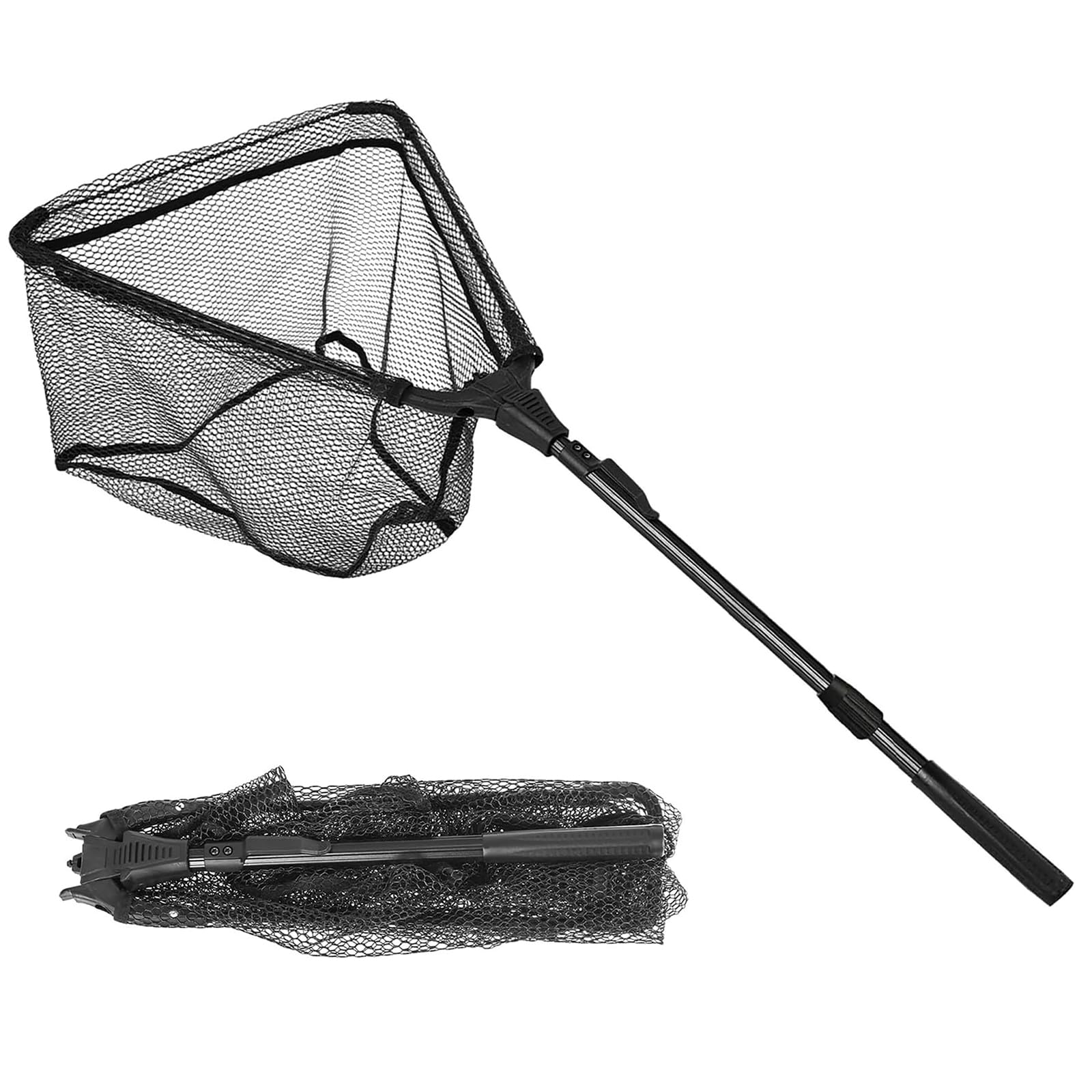 Gumowany podbierak wędkarski – 90 x 40 x 30 cm siatka wędkarska z uchwytem teleskopowym, składany podbierak z uchwytem ze stopu aluminium, podbierak wędkarski do spinningu, podbierak na ryby drapieżne