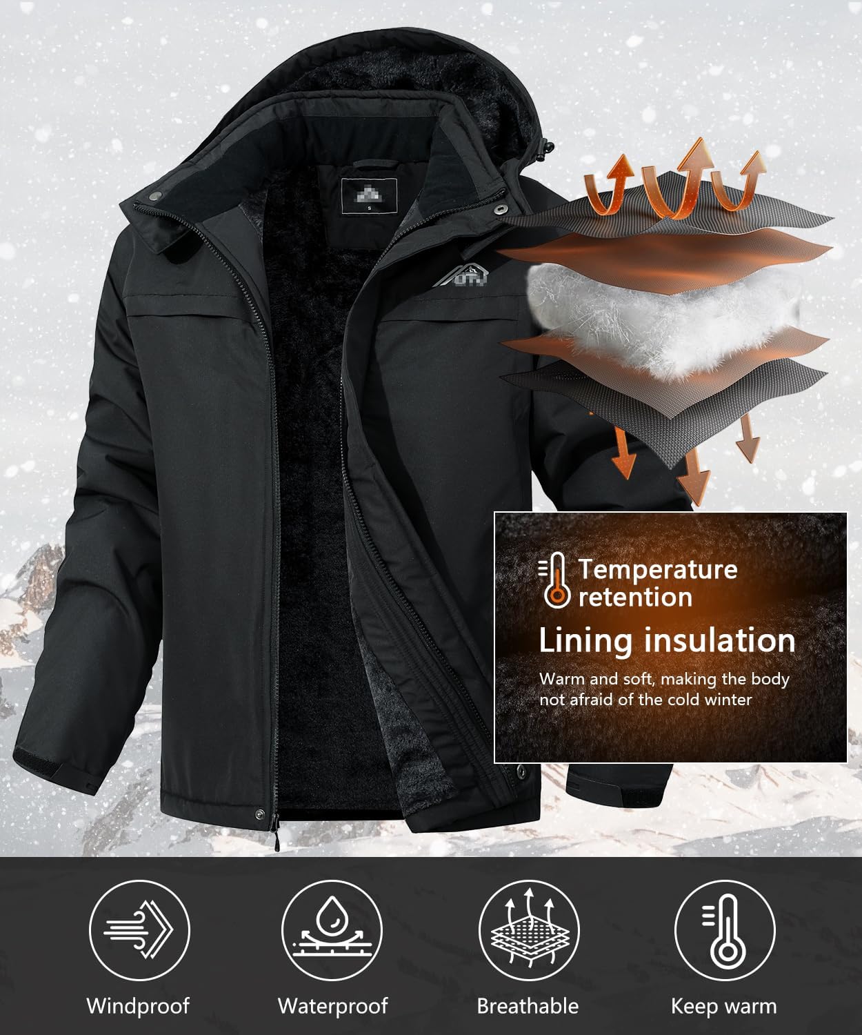 Men's Waterproof Ski Jacket Warm Winter Hooded Snowboarding Windbreaker Mountain Snow Coat - Image 3