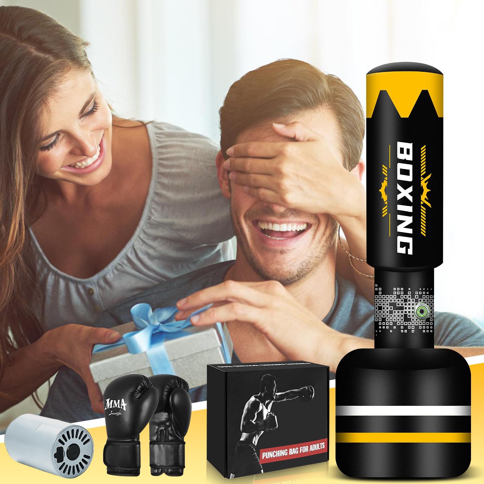 Sacco da boxe 2 in 1 per adulti, 180 cm, autogonfiante, pesante, con guantoni da boxe e pompa ad aria integrata, per allenamento MMA, Muay Thai, fitness, principianti