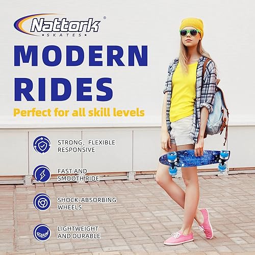 Miniatura 2 de Nattork Patinetas de 22 pulgadas Mini Cruiser Skateboard Completo Retro Patineta con ruedas coloridas iluminadas para niños, niñas, niños
