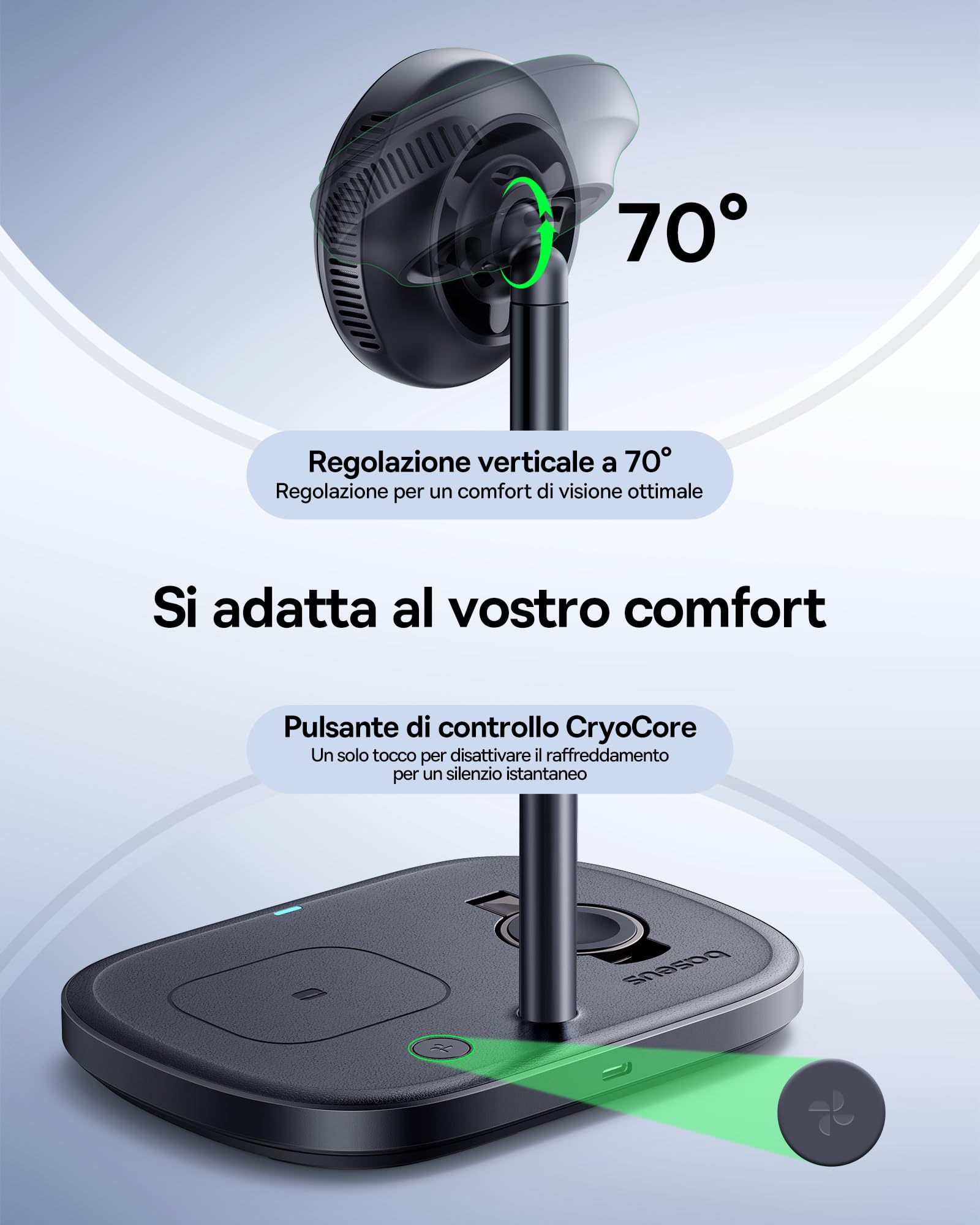 Baseus EnerFill Caricatore Wireless 3 in 1 con Raffreddamento, Stazione di Ricarica Wireless da 22,5 W, per Apple Watch e iPhone 16 15 14 13 12 Pro Max Plus, AirPods, con Caricatore da 45 W