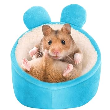 SAWMONG Hamster Mini Bed, Warm Small Pets Animals House Bedding, Cozy Nest Cage Accessories, Lightweight Cotton Sofa for Dwarf Hamster (Blue)