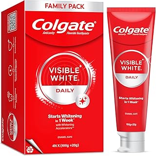 Visible White Teeth Whitening Toothpaste, Protects Enamel, Removes Stains, With Whitening Accelerators, 480g, 120g X 4