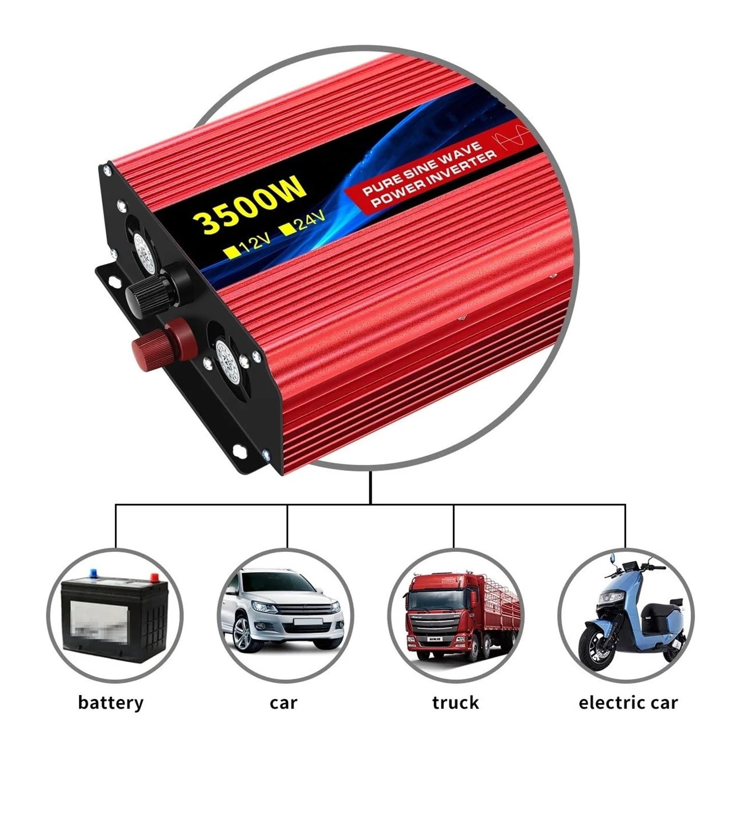 Inversor Inversor Corriente Onda Sinusoidal Pura 24 V A 220 V 3500 W con Enchufe Europeo con LED(12V 50HZ,2200W)