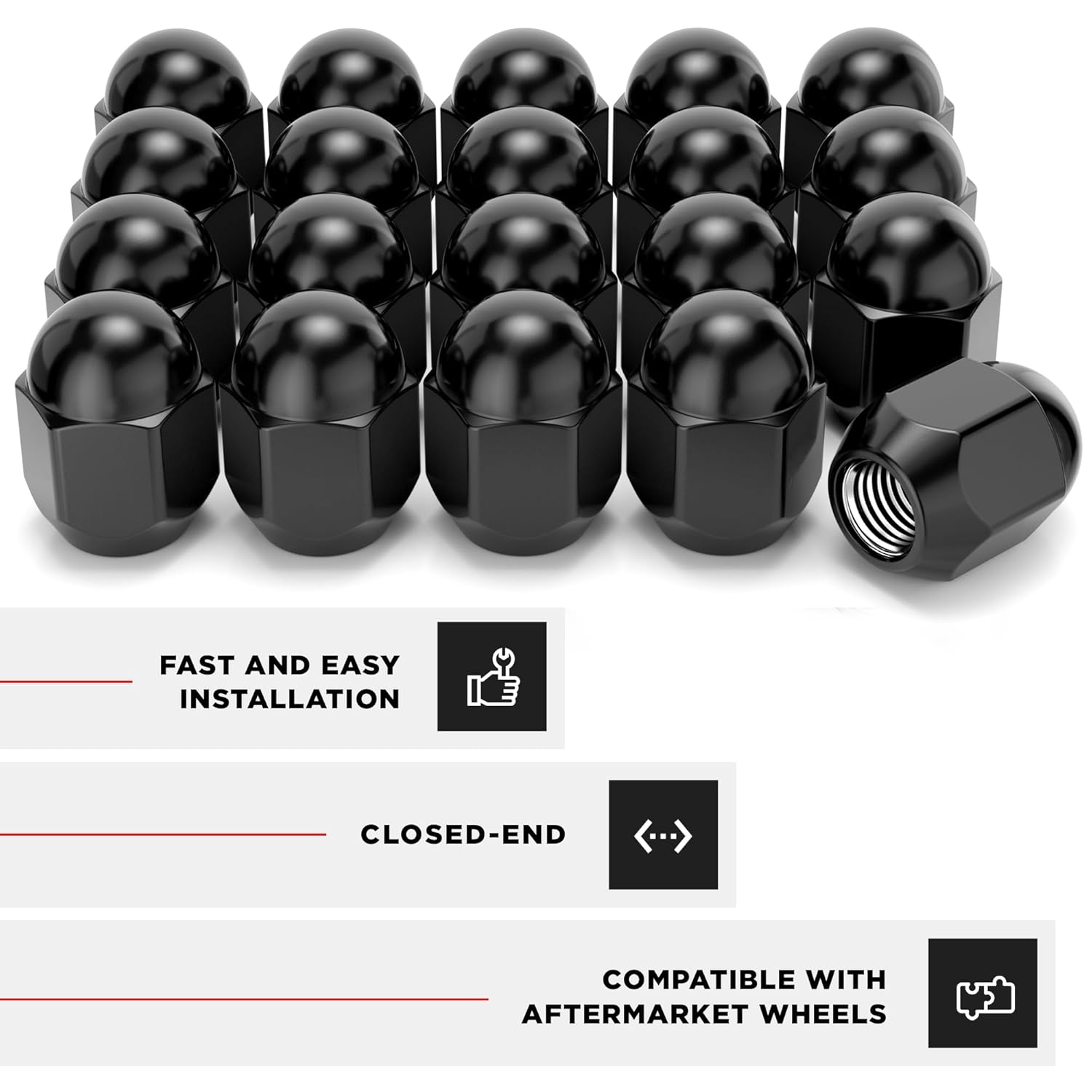 White Knight M12x1.5 Lug Nuts for Select Toyota Camry, Corolla, Prius C, RAV4, Yaris, Factory Style (Black Chrome) Dome Top Acorn – WN13307BK-20AM (20 Pack)