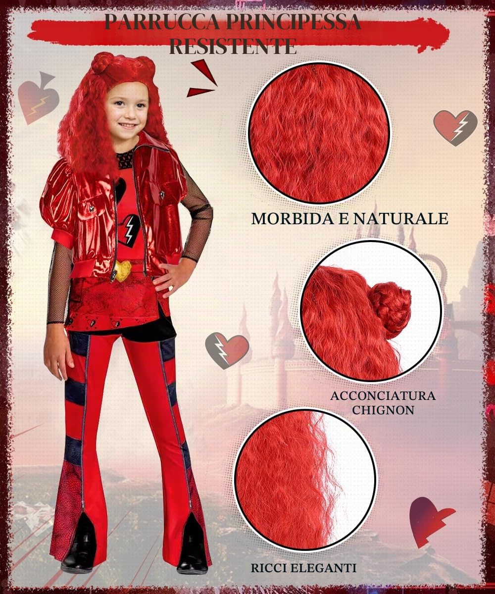 Costume Rise of Red Bambina, Vestito Rise of Red con Giacca Camicia Pantaloni Parrucca, Regalo per Bambino, Costume Rosso per Halloween Carnevale Cosplay