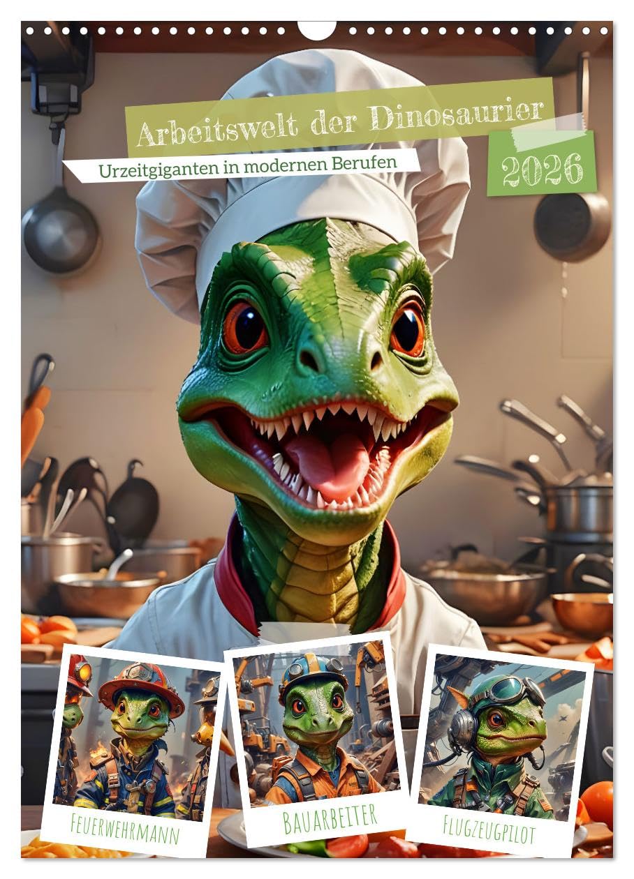 Working world of the dinosaurs UK-Version (Wall Calendar 2026 DIN A3 Portrait), CALVENDO 12 Month Wall Calendar — image 1