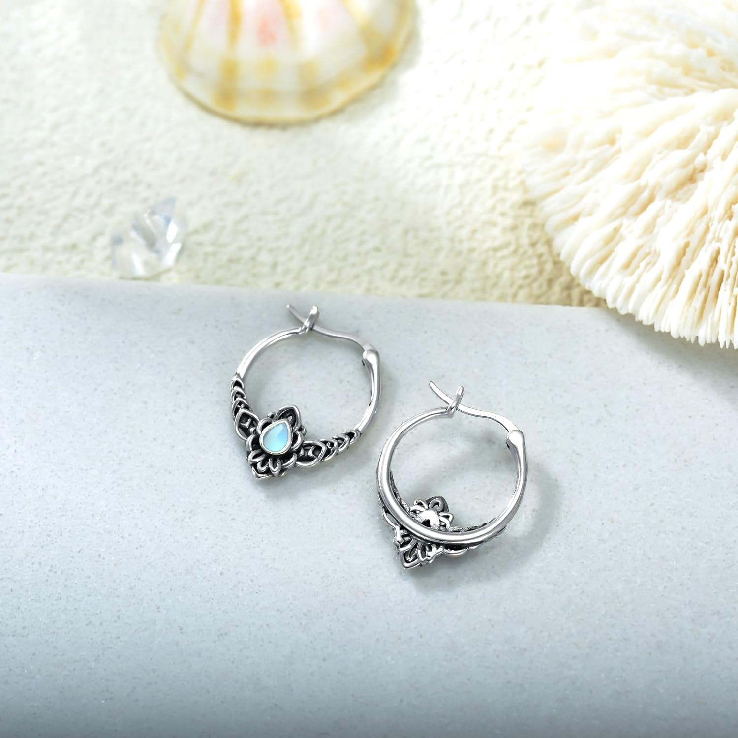 Retro Owl/Hummingbird/Butterfly/Dragonfly Animal Moonstone Hoop Earrings 925 Sterling Silver Vintage Moonstone Hoop Earrings for Anniversary Birthday Women Gifts - Image 4
