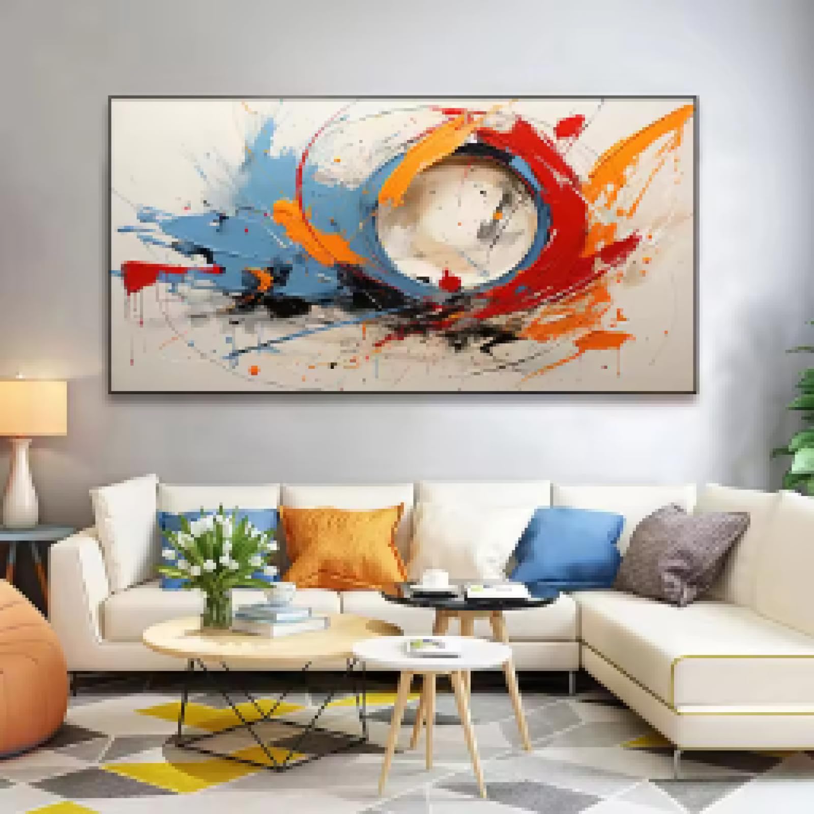 MAIMANG Nowoczesny abstrakcyjny wirowy okrąg nadruk płótno farba kolorowy okrąg wzór plakat do salonu gabinetu wystrój 80 x 160 cm bez ramy