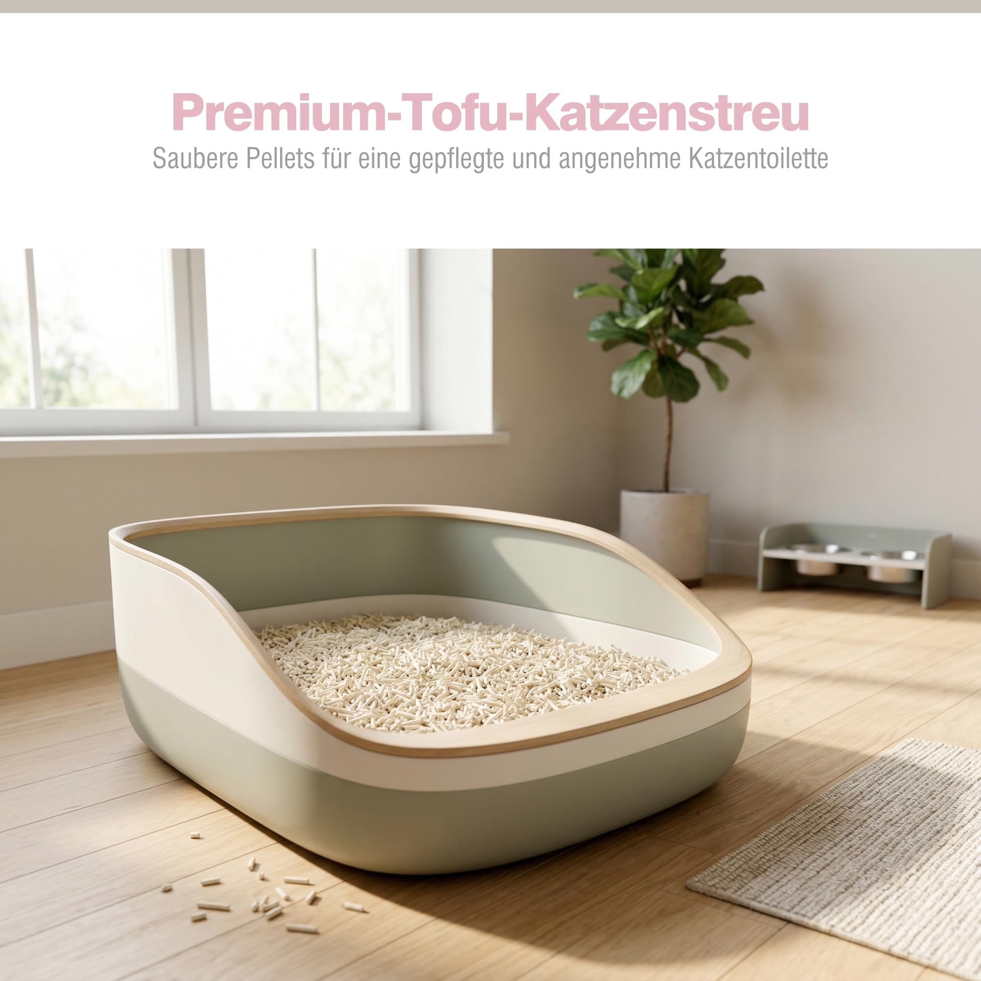 PORTENTUM Tofu Katzenstreu Klumpstreu 36 L staubfrei – cat Litter mit Geruchskontrolle und einfacher Reinigung – Natürliches Pflanzenstreu als Katzen Zubehör für saubere Katzentoilette