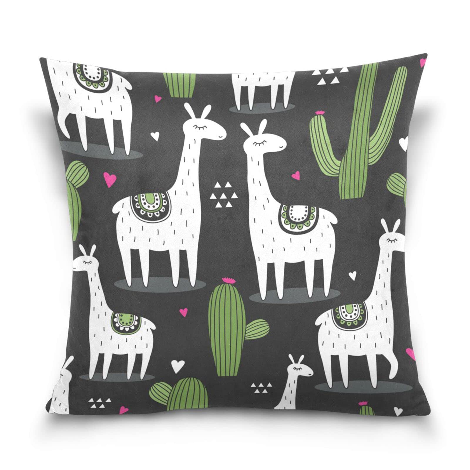 Youjuner Multicoloured Throw Pillow Covers 16" X 16", Tropical Cactus Alpaca Llama Decorative Pillow Case Square Pillowcase Cushion Case For Sofa Couch Living Room Bedroom