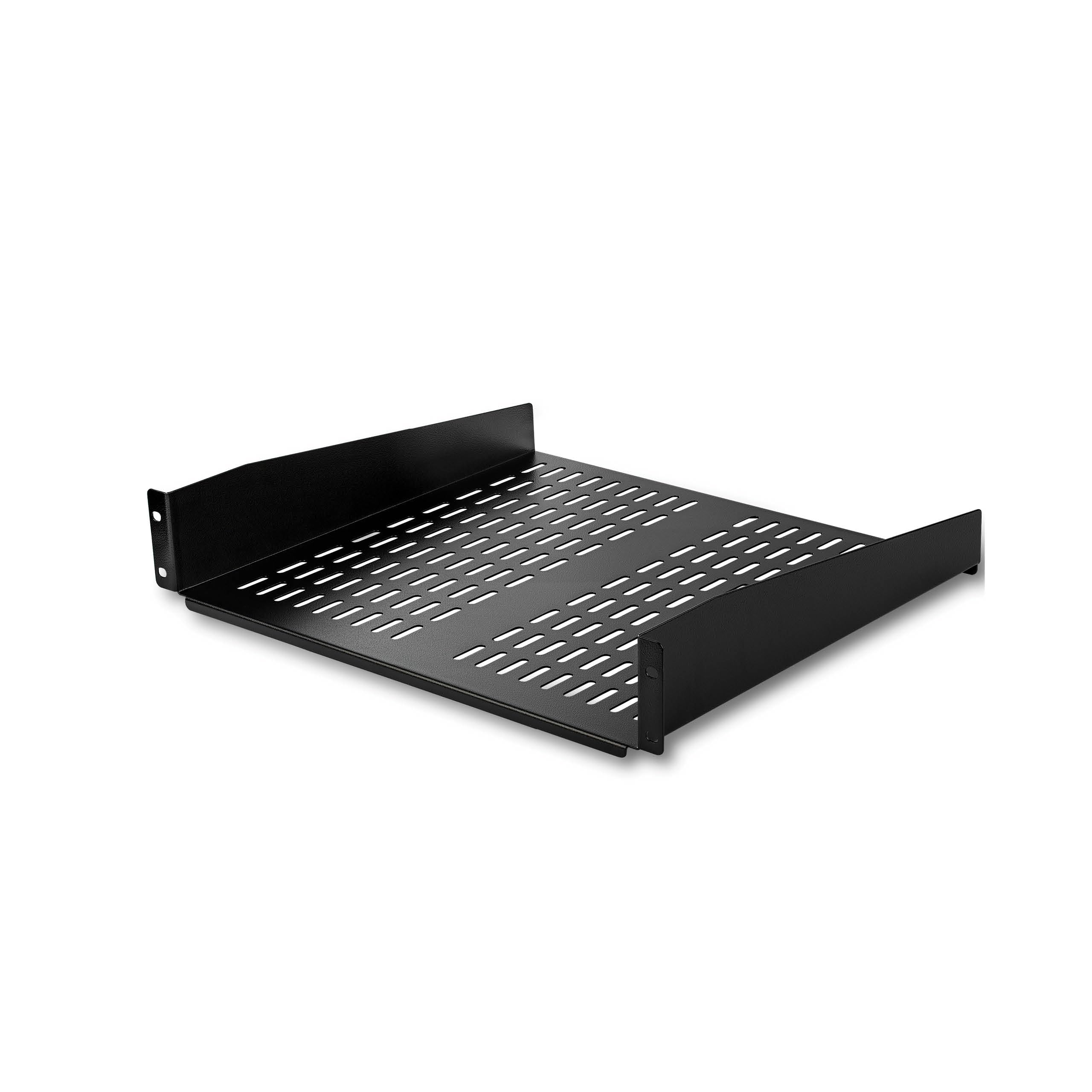 StarTech.com Mensola per rack 19" 2U Ventilata, Acciaio, Capacità 23Kg, Profondità 41 cm, Nero