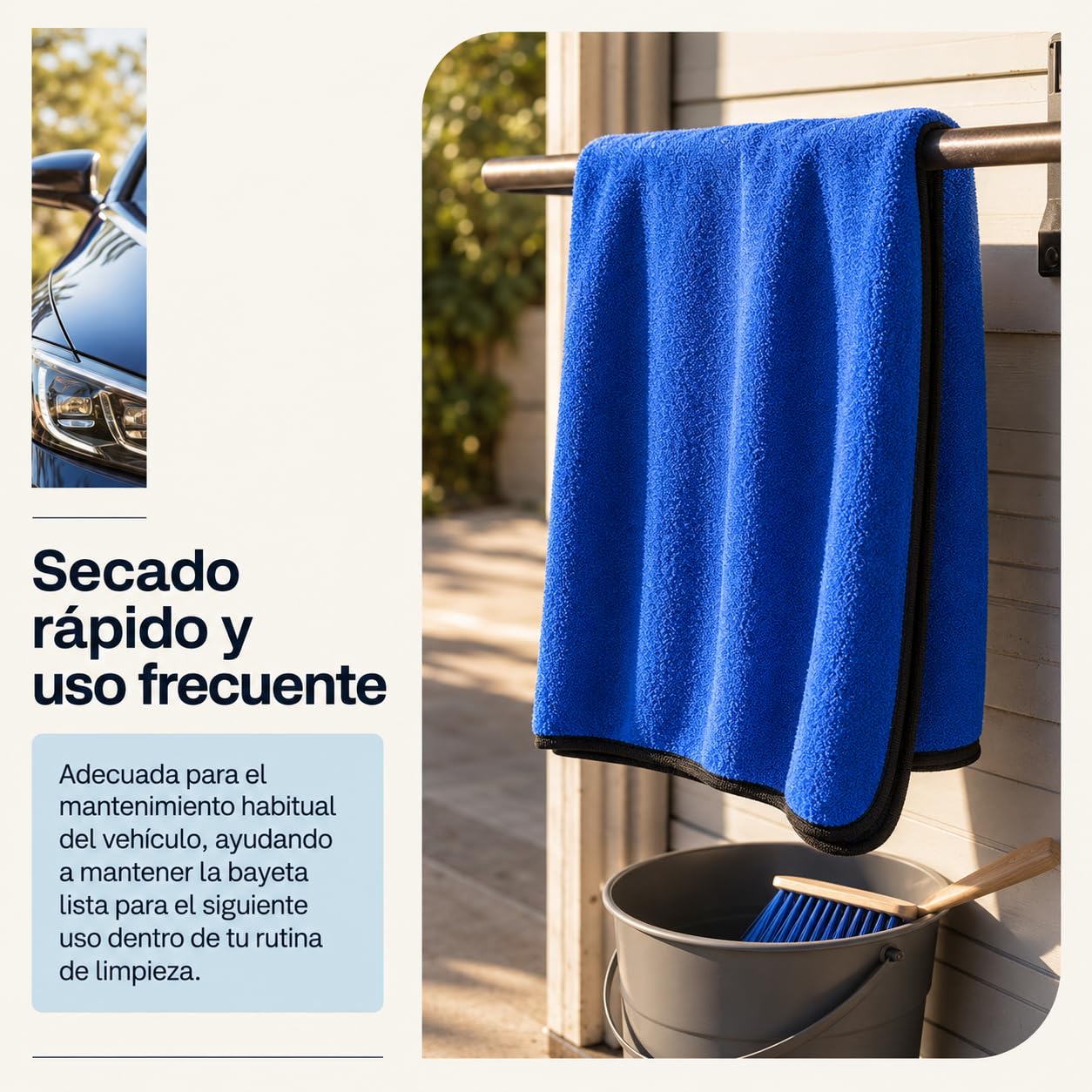 Toalla Secado Coche 60 x 90 cm, Microfibra Absorbente, Azul, Pack de 12