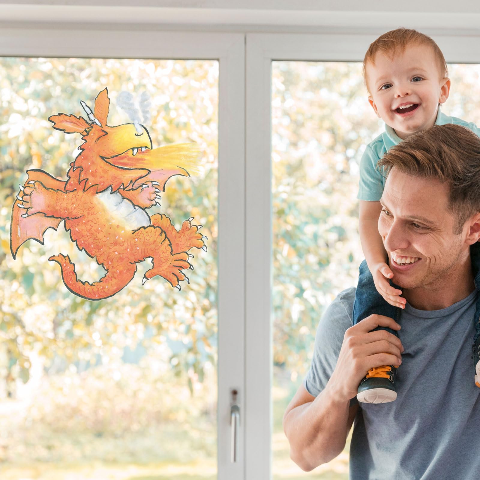 Stickerscape Zog Breathing Fire Zog Window Sticker (Zog Breathing Fire) | Gruffalo And Friends Window Stickers, Gruffalo Window Stickers, Child’s Bedroom Window Decor| Easy To Apply, Cleanly Removable