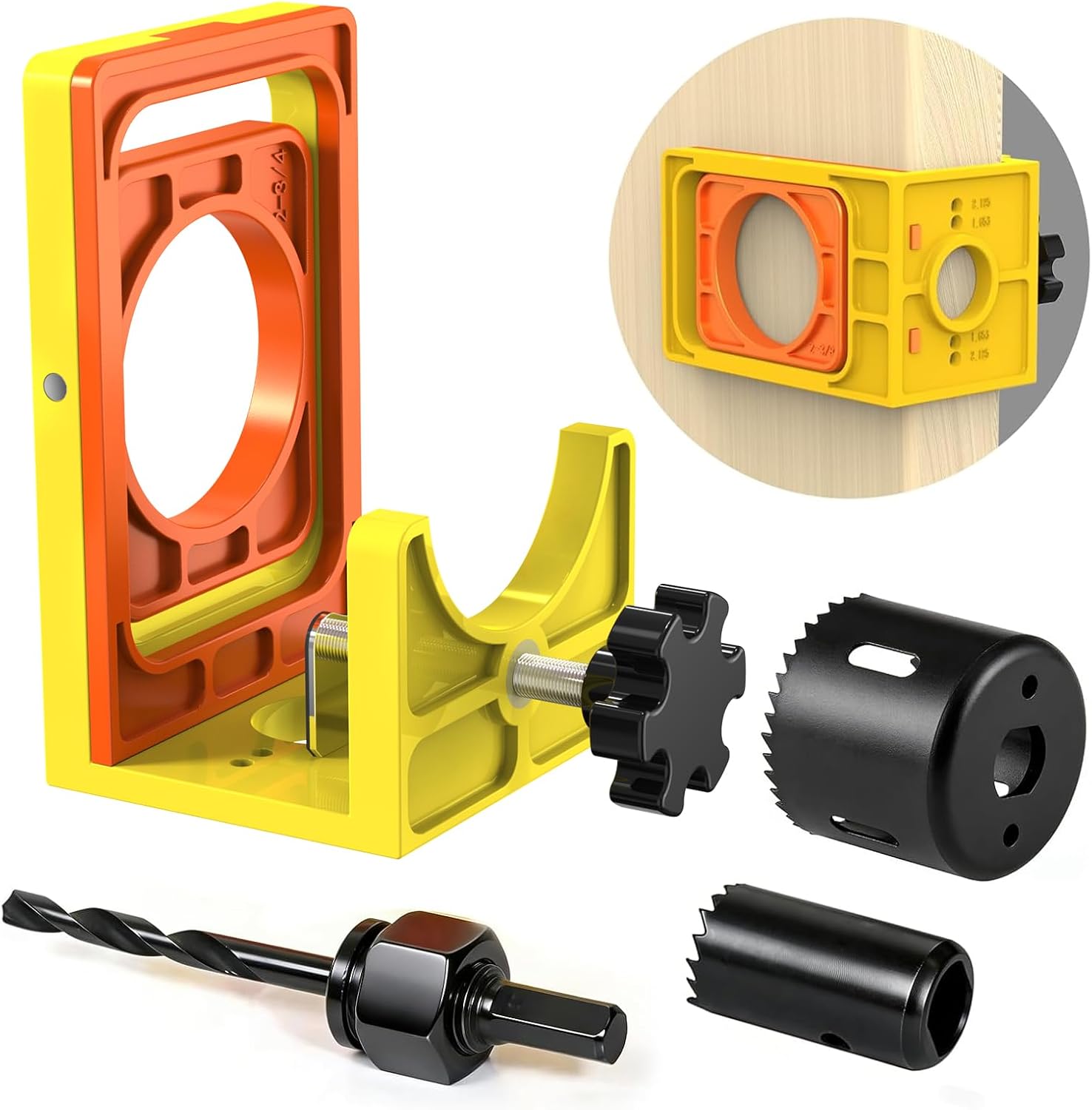 Door Lock Installation Kit for 1-3/8” - 1-3/4” Thickness Wood Door, C-Clamp Design Door Lock Jig for with Guide Template, Door Lock Hole Saw, Carbon Steel
