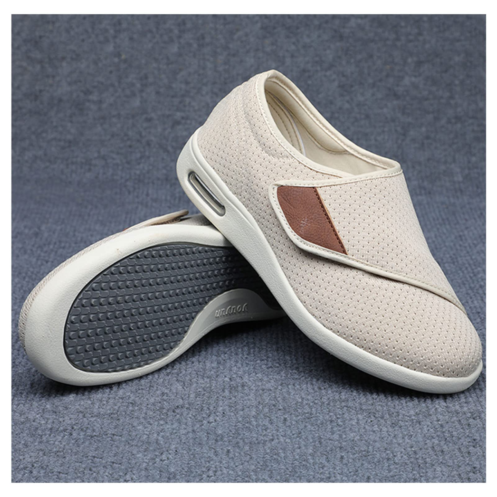 Buty dla Kobiet z Cukrzycą Bardzo Szeroka Szerokość z Rzepem, Regulowane Buty do Chodzenia z Opuchniętymi Stopami, Ortopedyczne Zapalenie Stawów Obrzęk Kapcie(Size:43,Color:Beżowy)