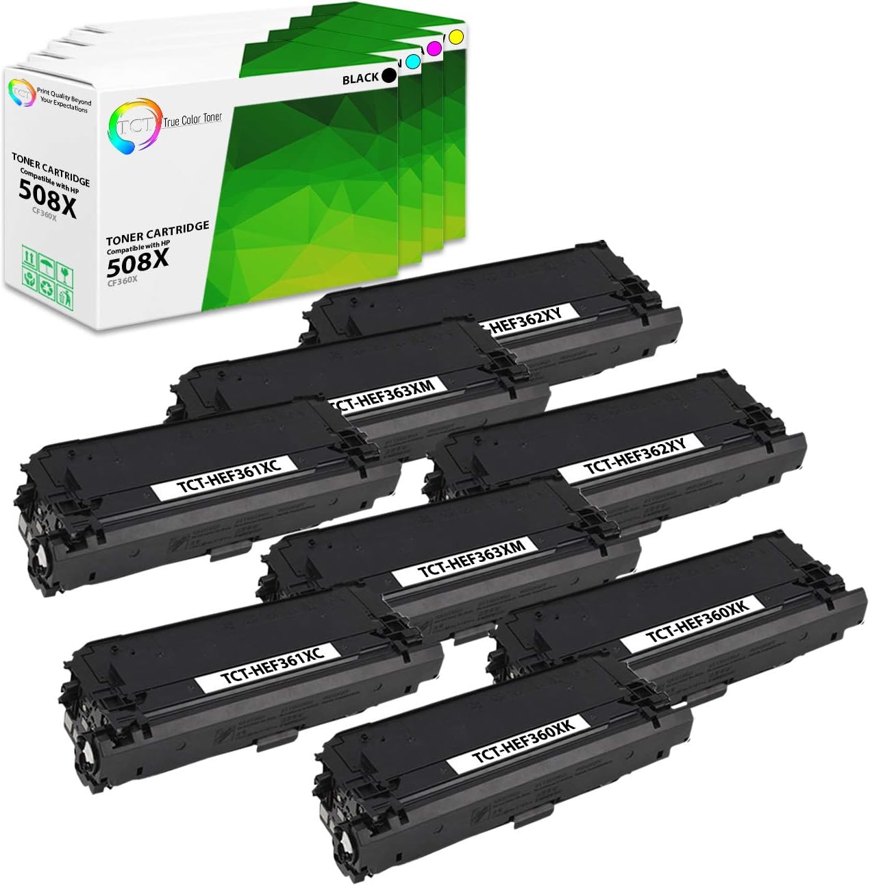 TCT Premium Compatible Toner Cartridge Replacement for HP 508X CF360X CF361X CF362X CF363X High Yield works with HP Color LaserJet Enterprise M552 M553 Printers (Black, Cyan, Magenta, Yellow) - 8 Pack