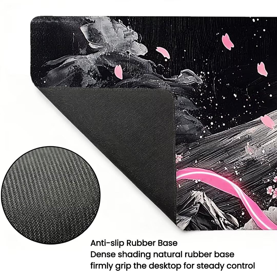 Podkładka pod mysz XXL, kwiaty wiśni, duża gamingowa podkładka pod mysz 1600 x 800 x 3 mm, wąwóz Mouse Pad ze szwami na krawędziach, ponadwymiarowa, antypoślizgowa gumowa podkładka pod mysz, podkładka