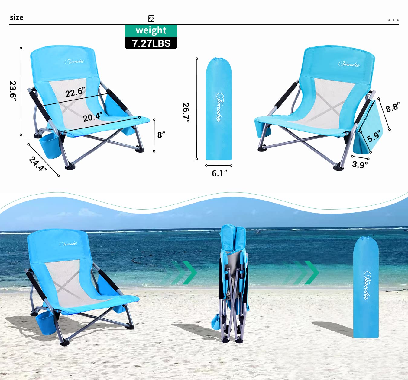 2セット　アウトドア　キャンプ　BBQ　プール川海　椅子　折りたたみ　ローチェア Amazon.co.jp: Funcode ロービーチキャンプ折りたたみチェア クーラー