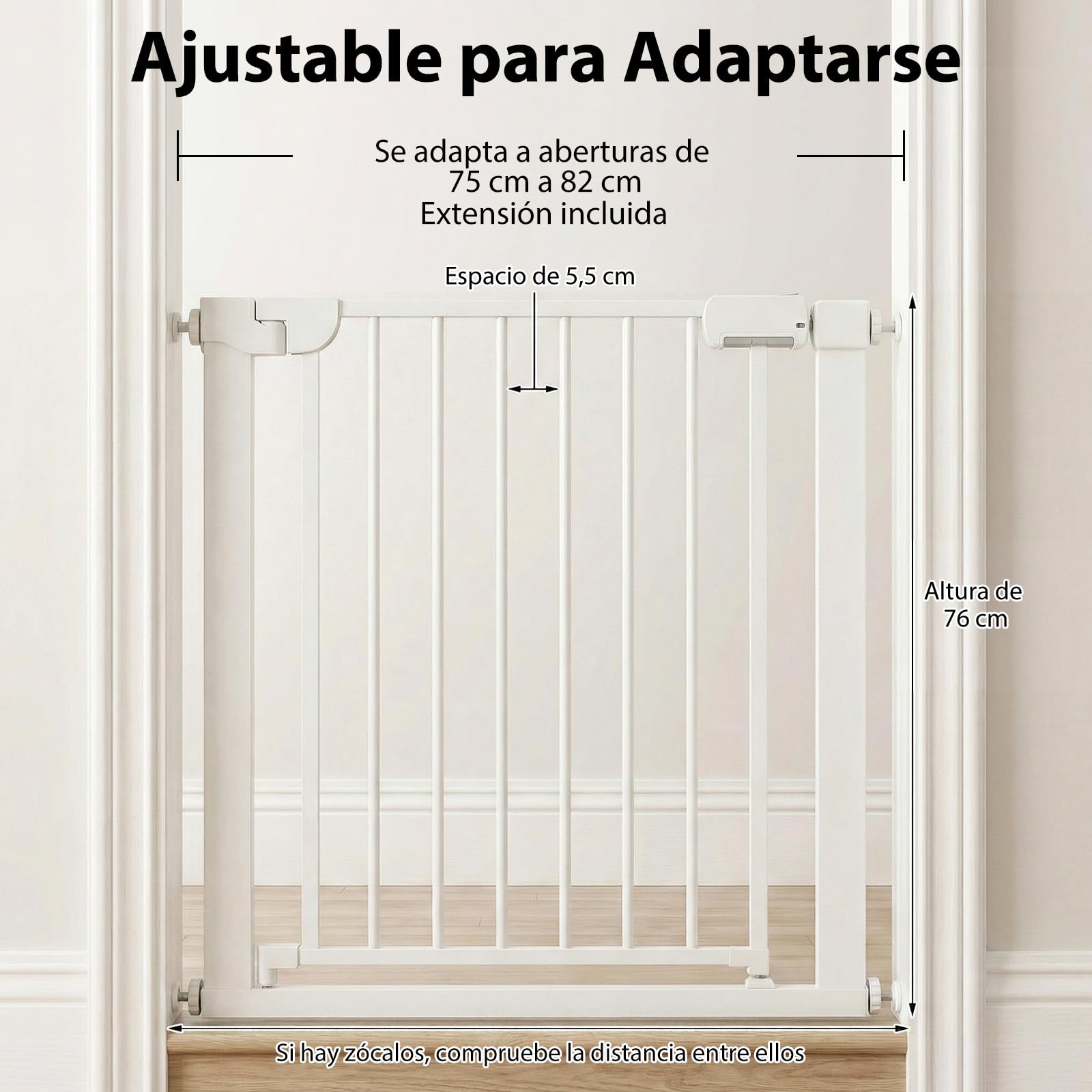 COSTWAY Barrera Seguridad Niños, 75-82 cm, Valla Seguridad Infantil con Cierre Automático, Operación con una Mano, No Requiere Perforación, Valla de Seguridad para Niños Mascotas (Blanco)