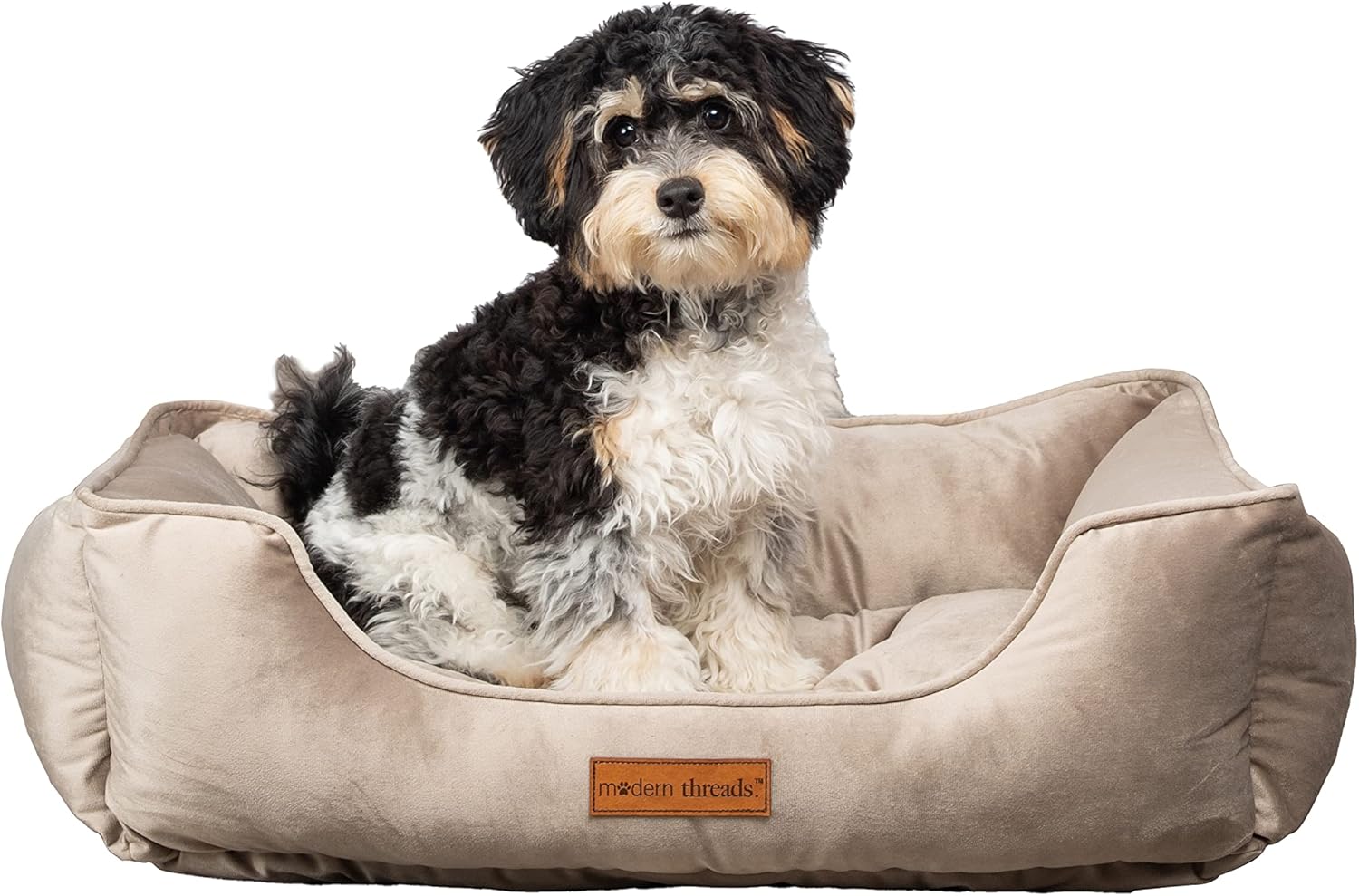 Modern Threads Luxury Dog Bed - Comfortable Tufted Velvet Cushion for Small to Medium Dogs - Machine Washable - Durable & Cute Sleep Space for Pets - Pamper Your Pet with Cozy Beds - Beige
