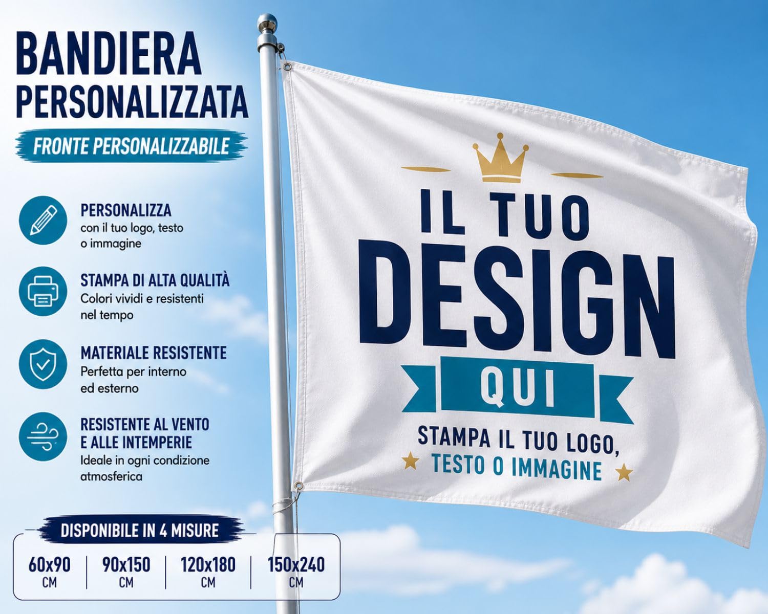 Bandiera Personalizzata - Personalizza Ora la tua bandiera - Inserisci testo, foto e/o immagini - 100% made in italy