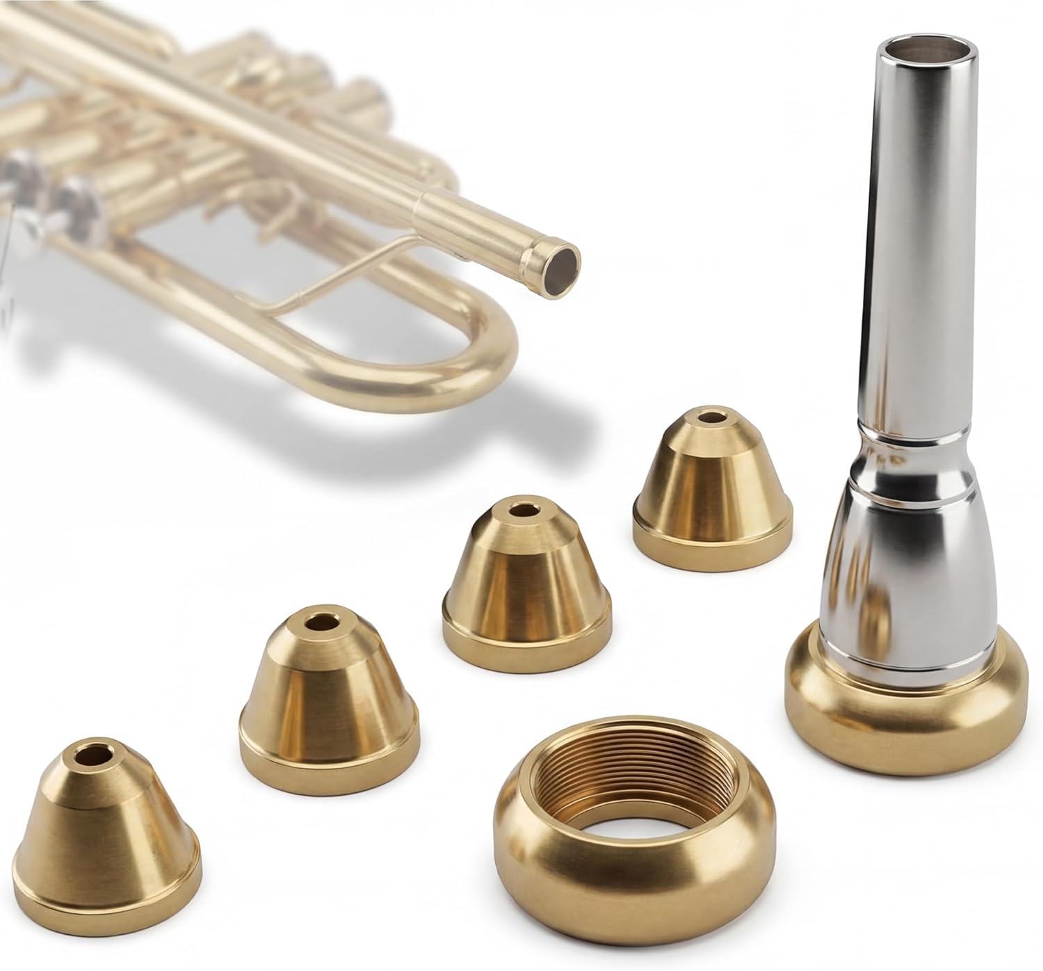 3C 2C 2B 3B Trumpet Mouthpiece, Gold Plated Brass Trumpet Mouthpiece Set, Trumpet Instrument Accessories with Silver Plated Shank, for Beginners and Professional Players
