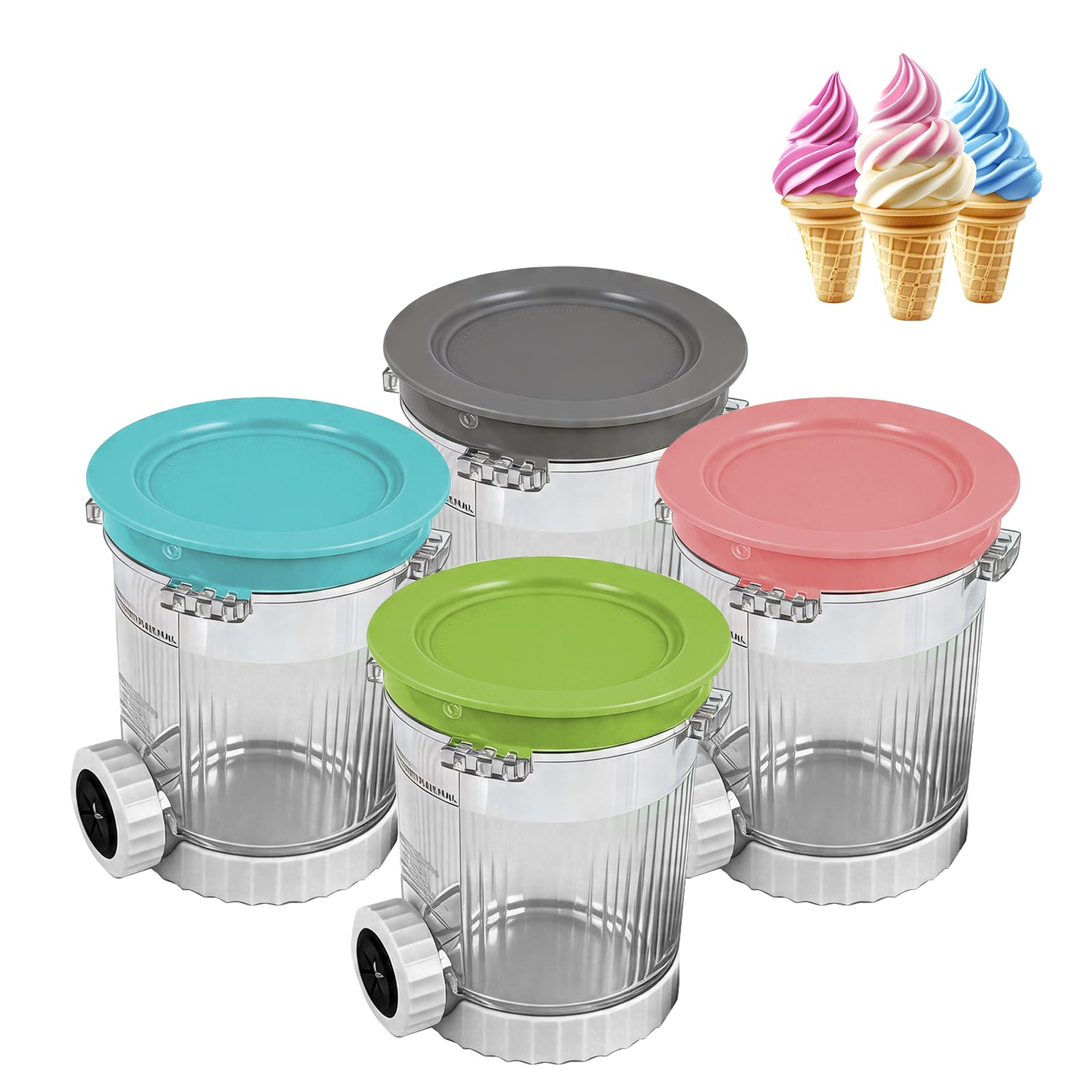 Lot de 4 Pot pour Creamy Deluxe,500 ML Récipient pour NC700 NC701,Récipients à Glace, Couvercles Hermétiques,Sans BPA, Lave-vaisselle（Gris, rose, vert, bleu）