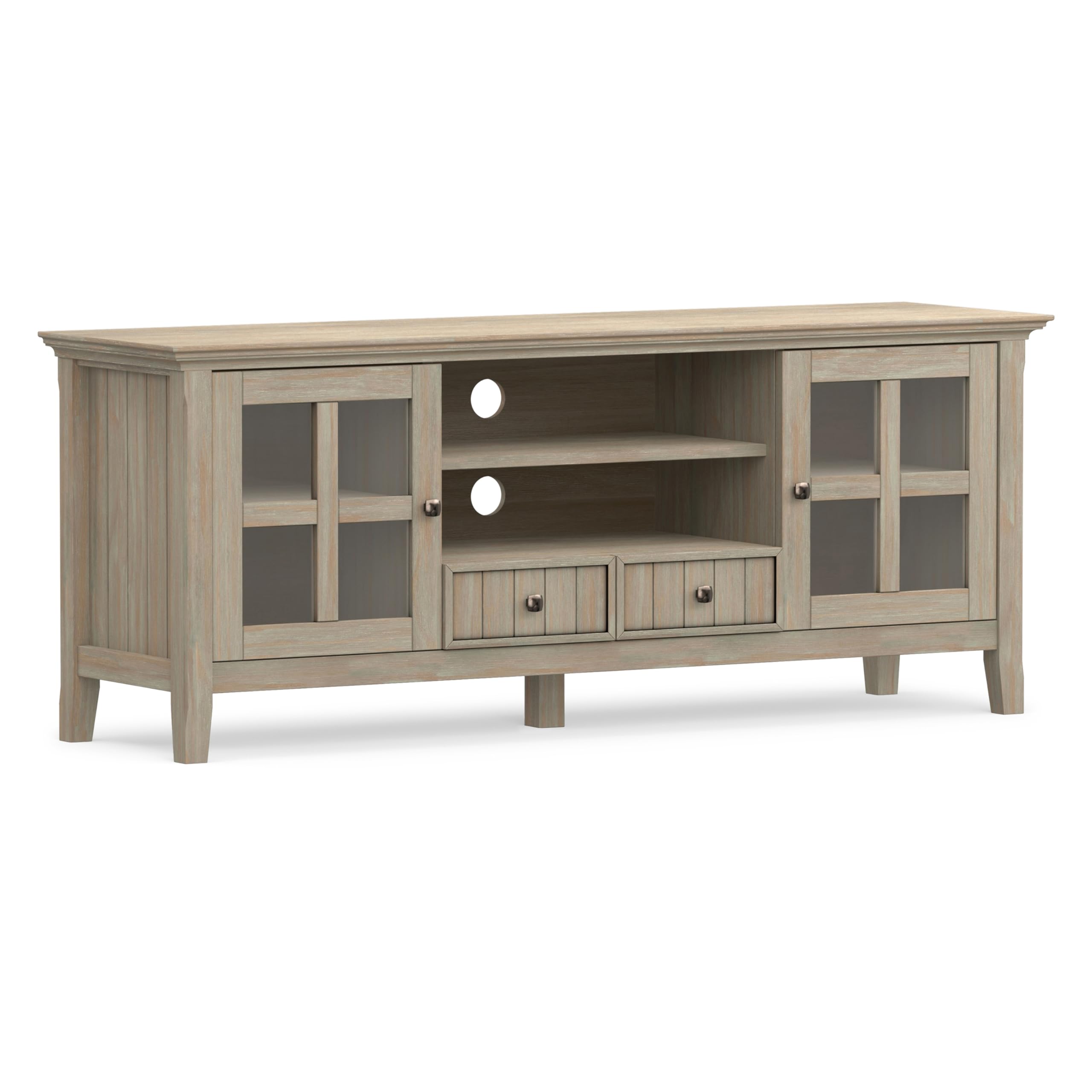 Photo 1 of SIMPLIHOME Acadian Solid Wood 60 inch Wide Transitional TV Media Stand in Distressed Grey for TVs up to 65 inches for the Living Room and Entertainment Center