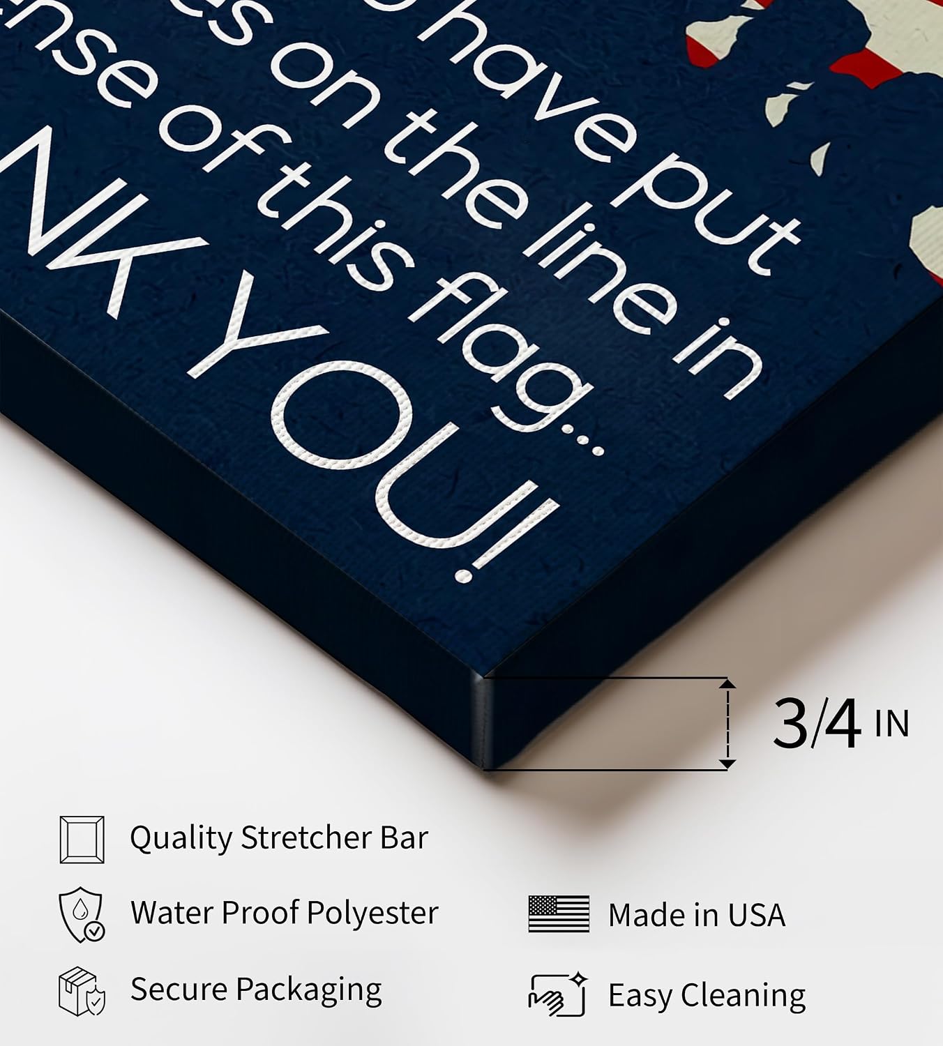 Poster Master Thank You Canvas - Patriotic Print - American Flag Art - Gratitude Art - Gift for Men, Women, Veteran & Policemen - Decor for Living Room, Bedroom or Office - 8x10 STRETCHED Canvas