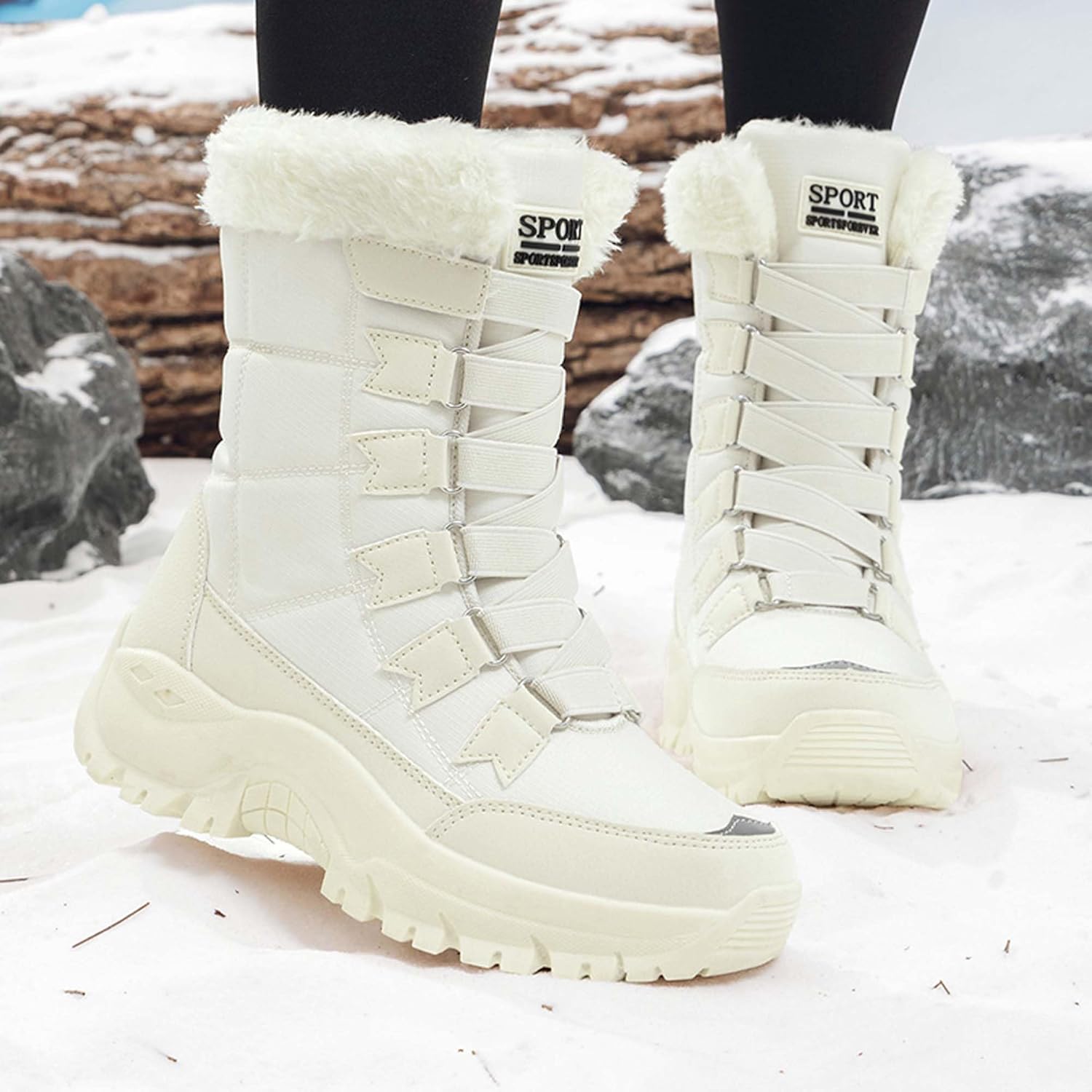 Women's High-Top Snow Boots Waterproof Winter Warm Hiking Boots Outdoor Cold-Resistant Fur-Lined Snow Sneakers Non-Slip Work Walking Cotton Shoes
