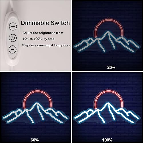 Miniatura 5 de Letrero de neón para decoración de pared, luces LED de neón Hinittey Sunrise con atenuador y montañas de hielo para decoración del hogar, regalos