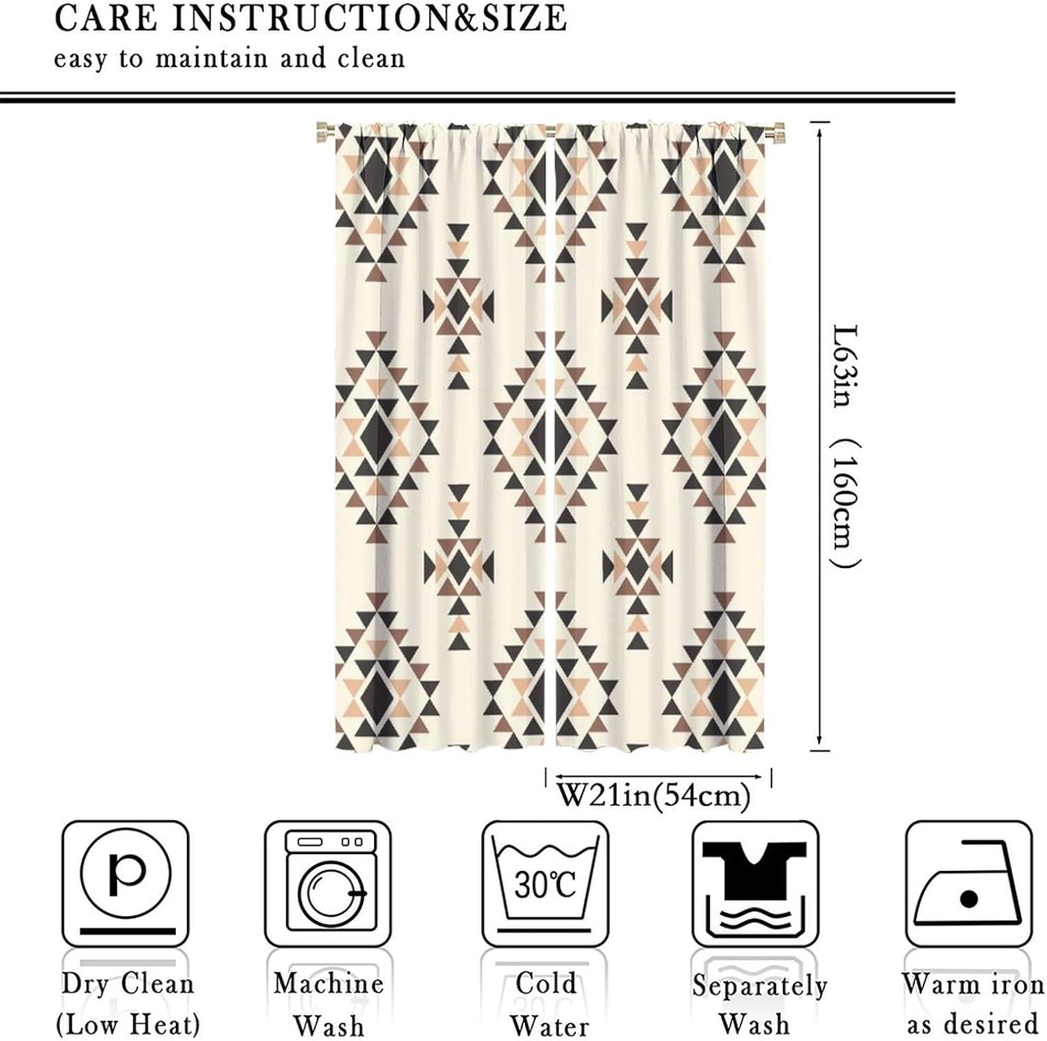YCness Tribal Geometric Pattern Window Curtains, Southwestern Style Aztec Window Treatments for Living Room Bedroom Decor, Rustic Western Native American Drapes 2 Panel Sets,42x63 Inch