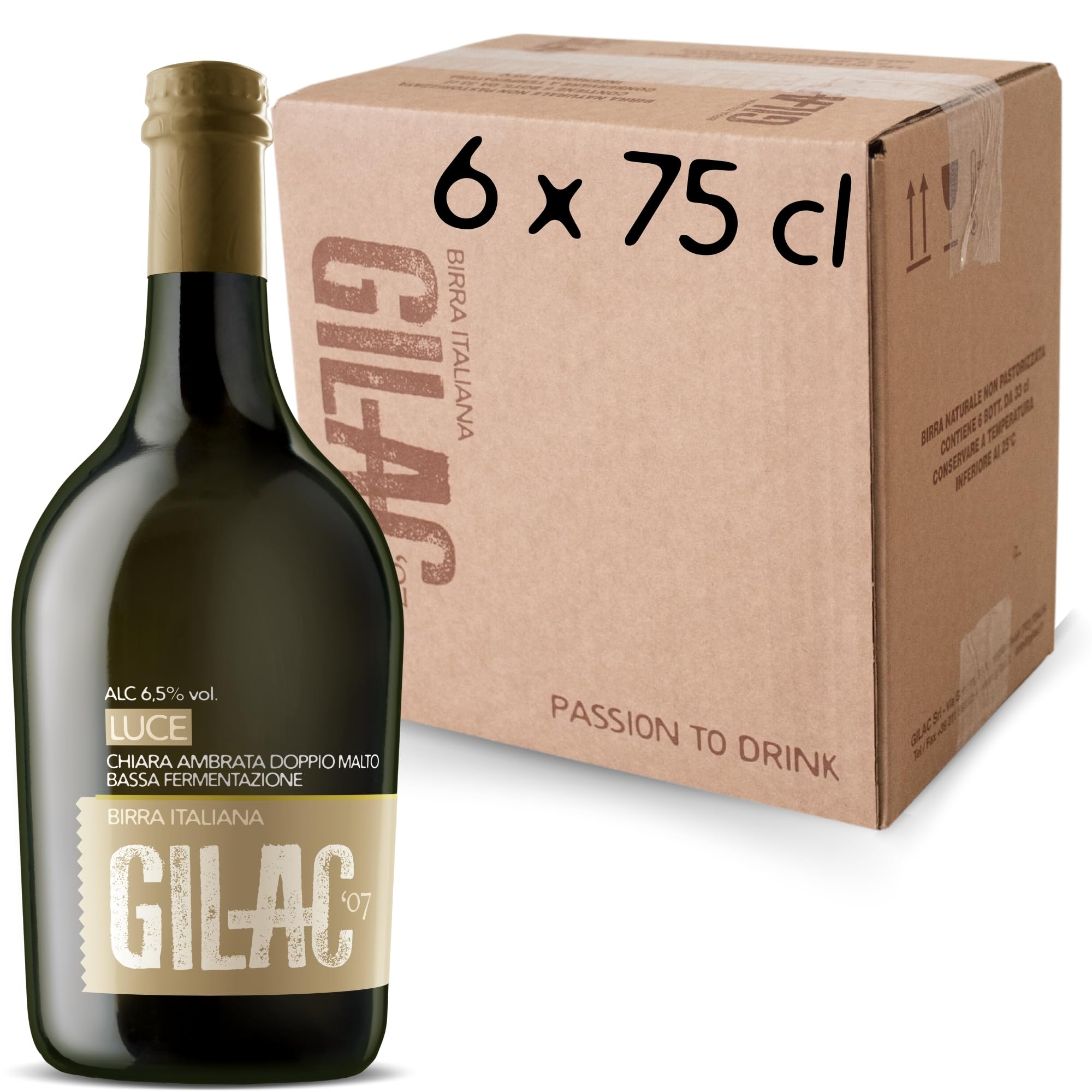GILAC LUCE HELLES BOCK Birra artigianale Chiara Ambrata 6 Bottiglie da 75 cl, Birra Speciale Italiana Non Filtrata e Non Pastorizzata, Birre artigianali confezioni regalo - Alcol 6.5% Vol