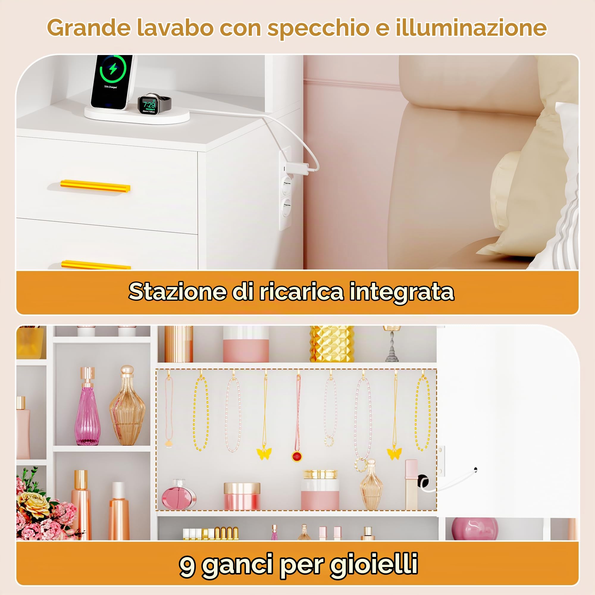 ANWBROAD 150cm Toeletta da Trucco con Specchio e Luci LED Ripiani nascosti