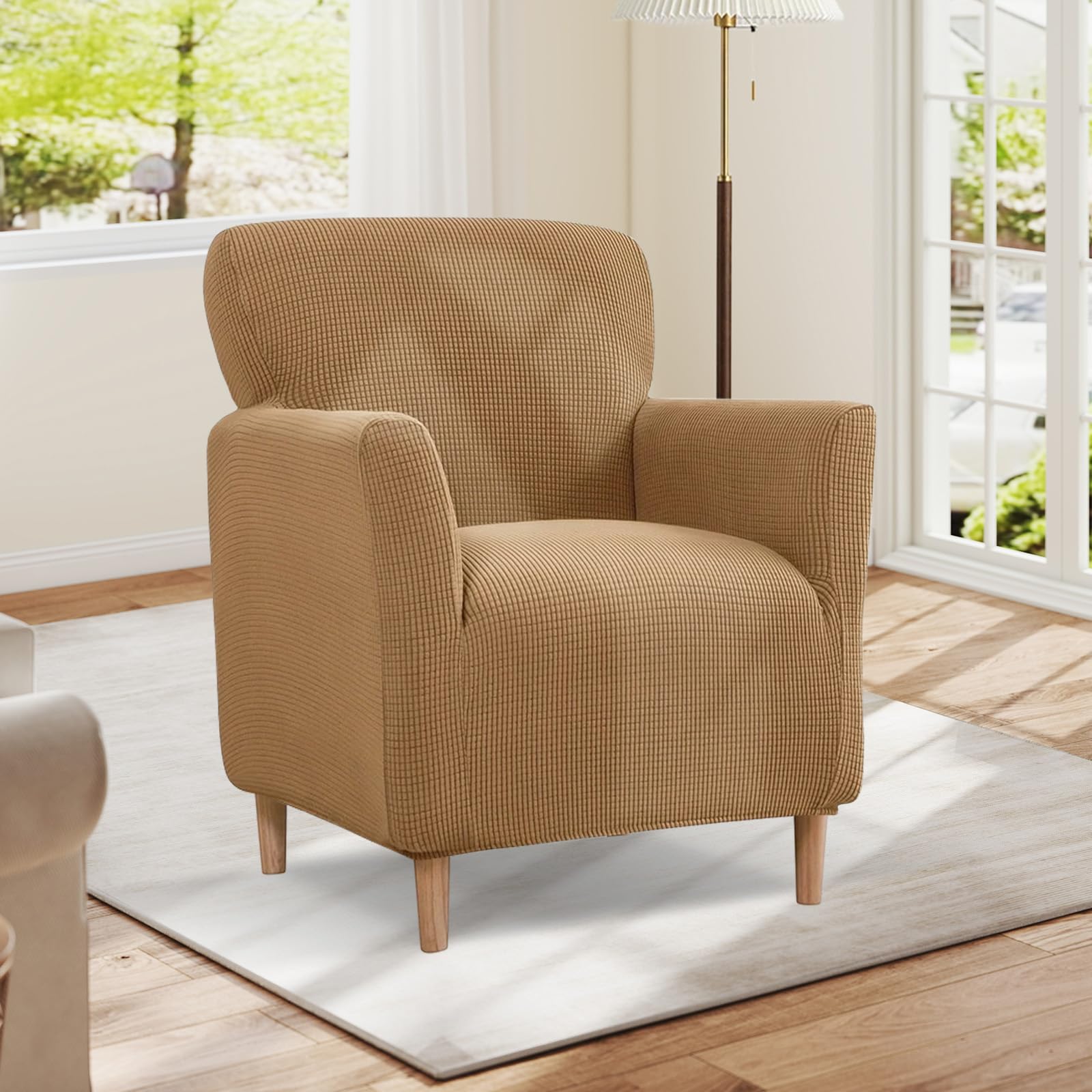 Housse de fauteuil extensible vert clair pour salon serein