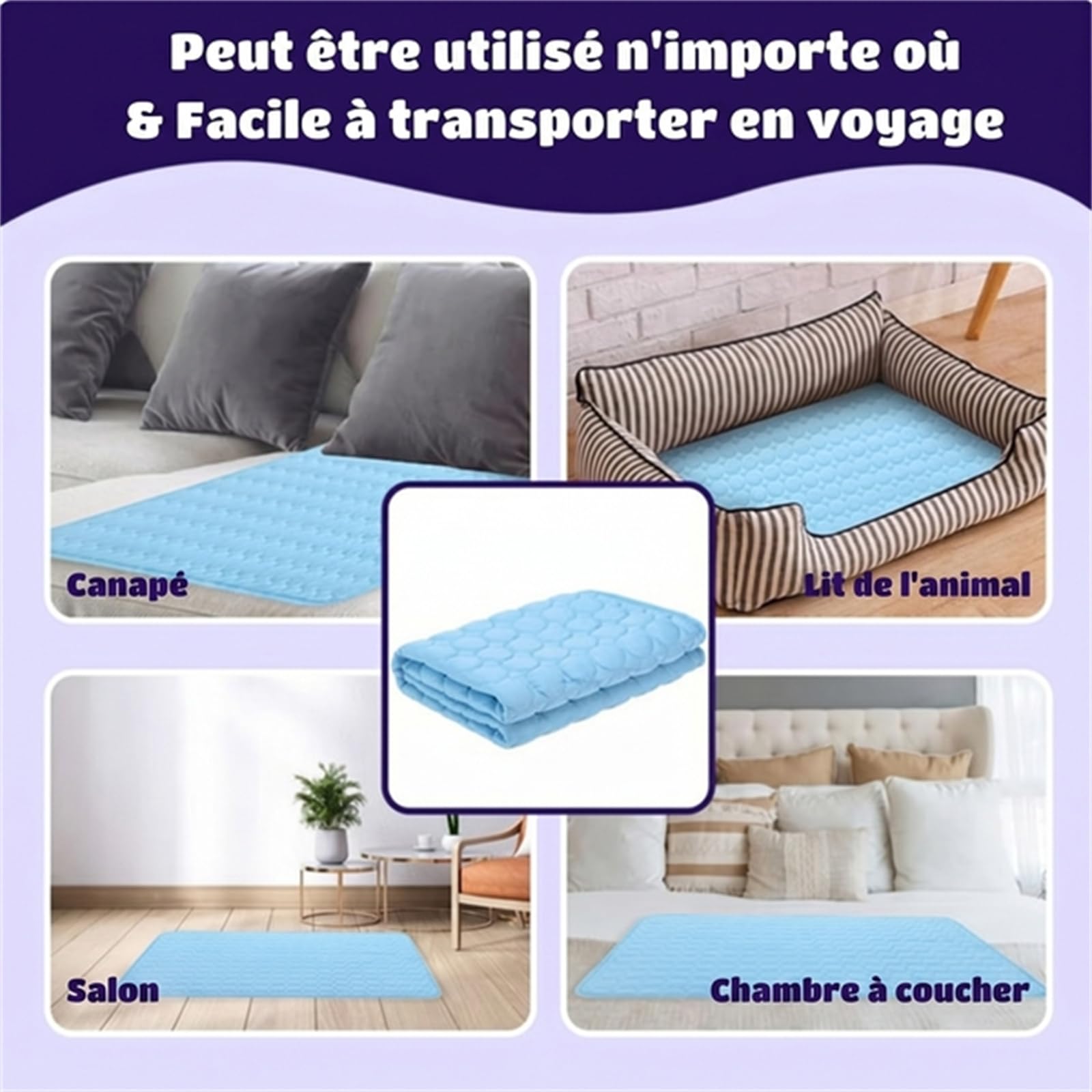 Pawolaf Tapis Rafraichissant Chien, Tapis de Refroidissement Chien Lavable et Pliable pour Grands Chiens et Chats, Maison Voiture Voyage