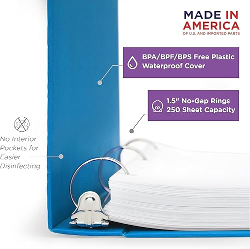 Miniatura 2 de Carstens Carpeta de 3 anillos resistente de 1.5 pulgadas, apertura lateral, color azul piscina