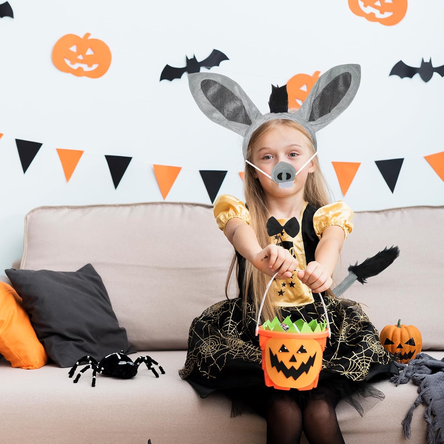 4-Piece Donkey Costume Accessory Set - Donkey Ears Headband, Bow Tie, Tail, and Nose Mask for Halloween, Dress-Up Parties, Cosplay, and Animal-Themed Party Supplies for Adults Kids - Image 3