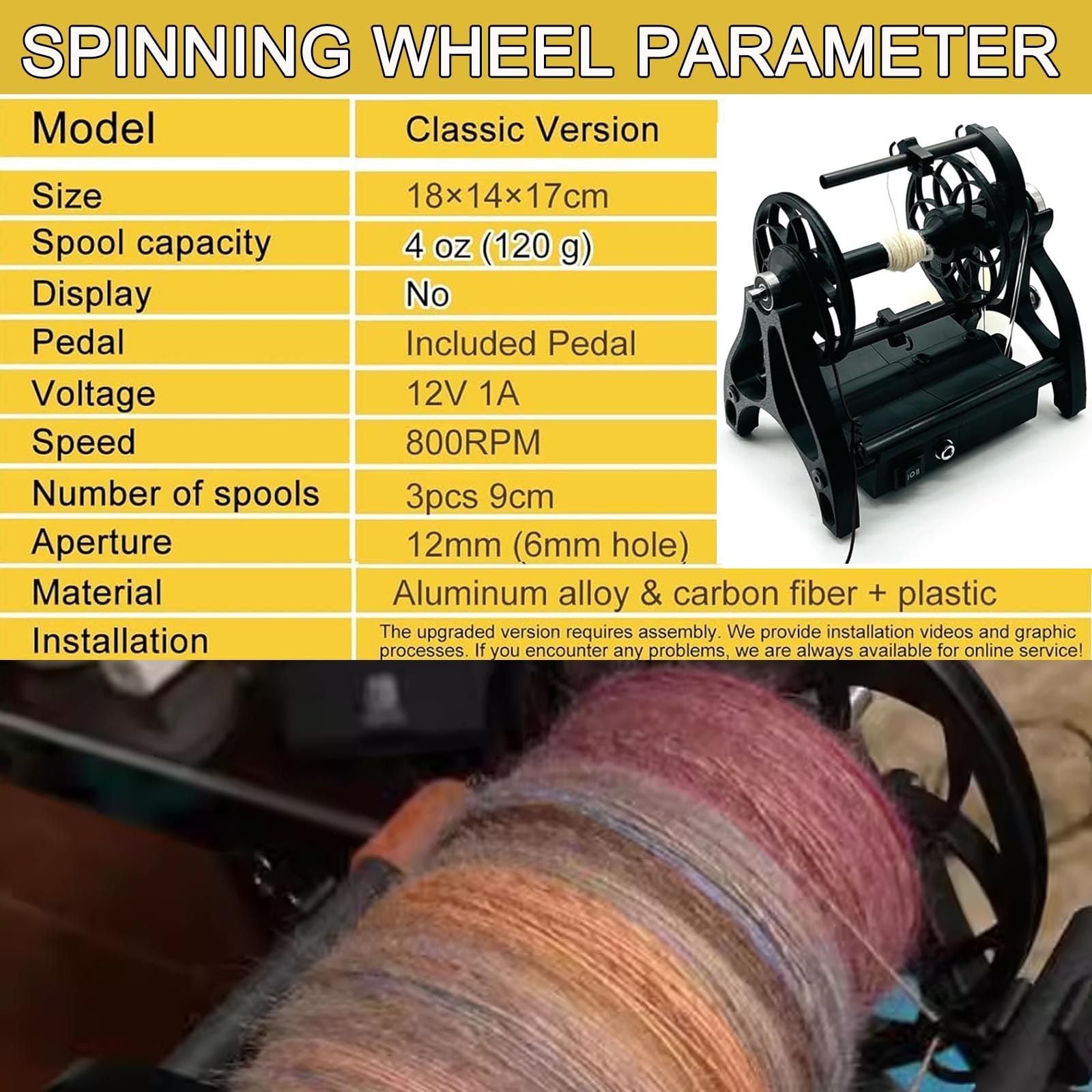 Elektrisches Mini-Spinnrad | Tragbarer Wollspinner 12 V | 800 U/Min HöChstgeschwindigkeit | Automatische Garnwickelmaschine FüR Heimarbeiten | Kompatibel Mit Hundehaar/Baumwolle/Wolle,Black