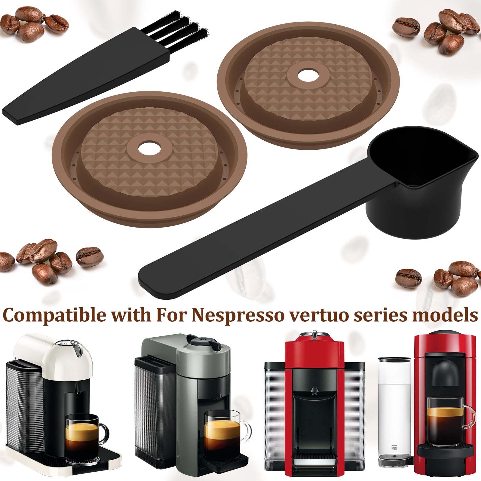 LYDODOKA Reusable Coffee Capsule Discs, Reusable Refillable Pod for Capsules, Refillable Coffee Capsule Lids, Food Grade Silicone Caps with Scoop & Brush/Aluminum Foil Flexible(2PCS) (A)
