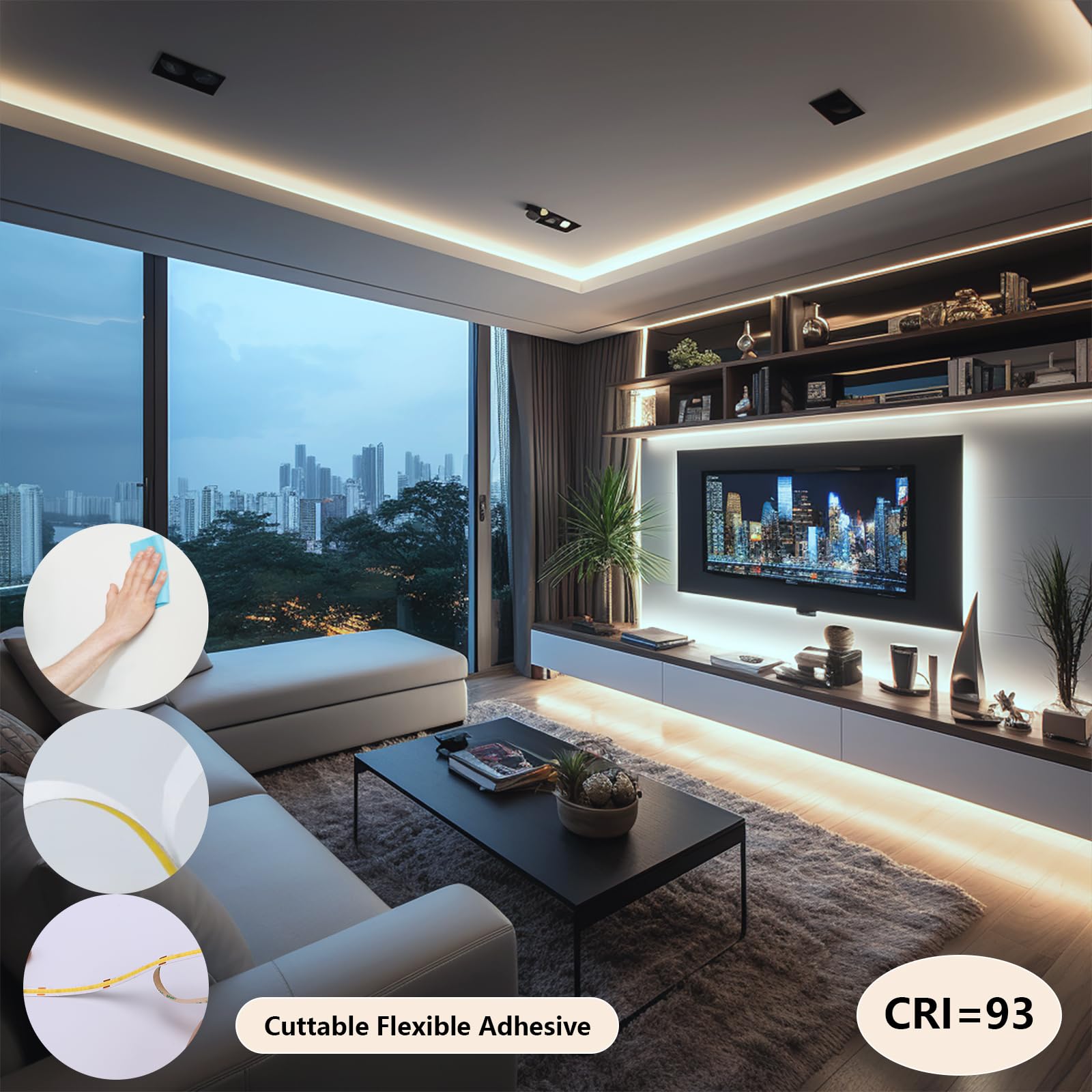 BENLUN Striscia LED COB 24V 20 metri (10 metri×2), 4000K Bianco Naturale 11W/M 312LEDs/M CRI 93 Adesiva Luci LED da Interno, con Alimentatore per Camera da Letto, Cucina, Stanza