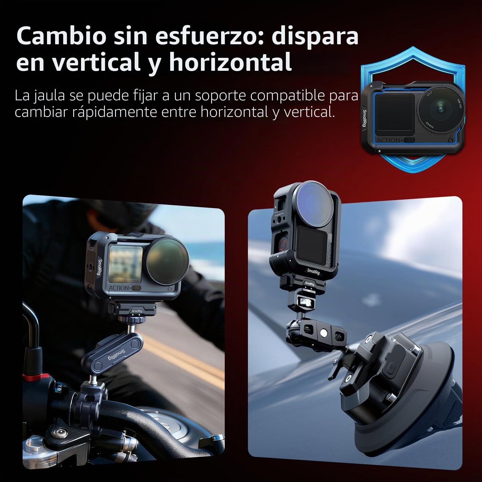 SMALLRIG Jaula para DJI Osmo Action 6, con Interfases de Expansión, Zapata Fría, Roscas 1/4"-20, Liberación Rápida, Marco Protector de Aluminio - 5888