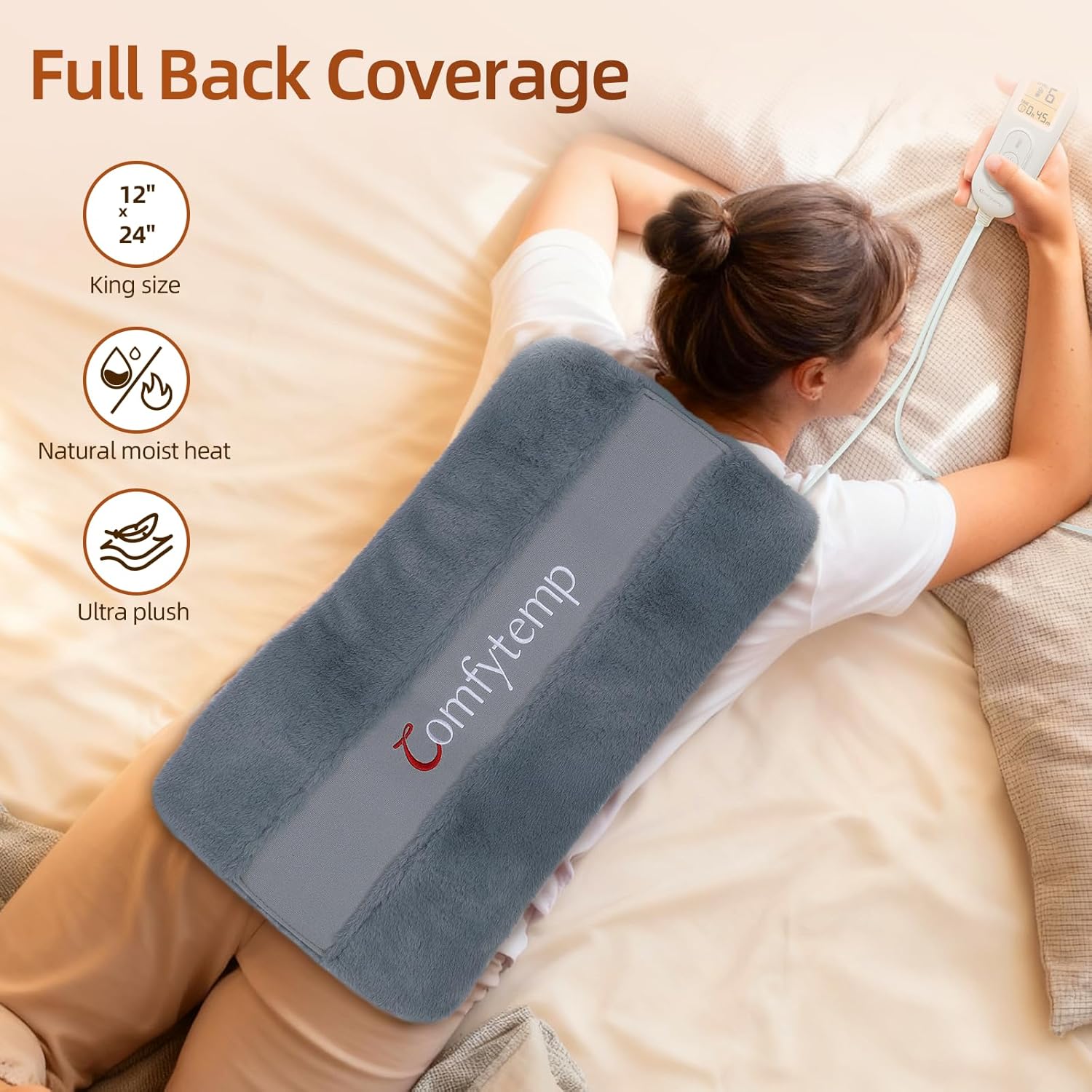 Comfytemp Himalayan Salt Weighted Heating Pad, Natural Moist Heating Pad for Back & Abdomen Comfort, Large Heated Pads for Women Men Mom Dad, 12"×24", FSA Eligible HSA,Electric Heat Warm with Auto-Off - Image 8