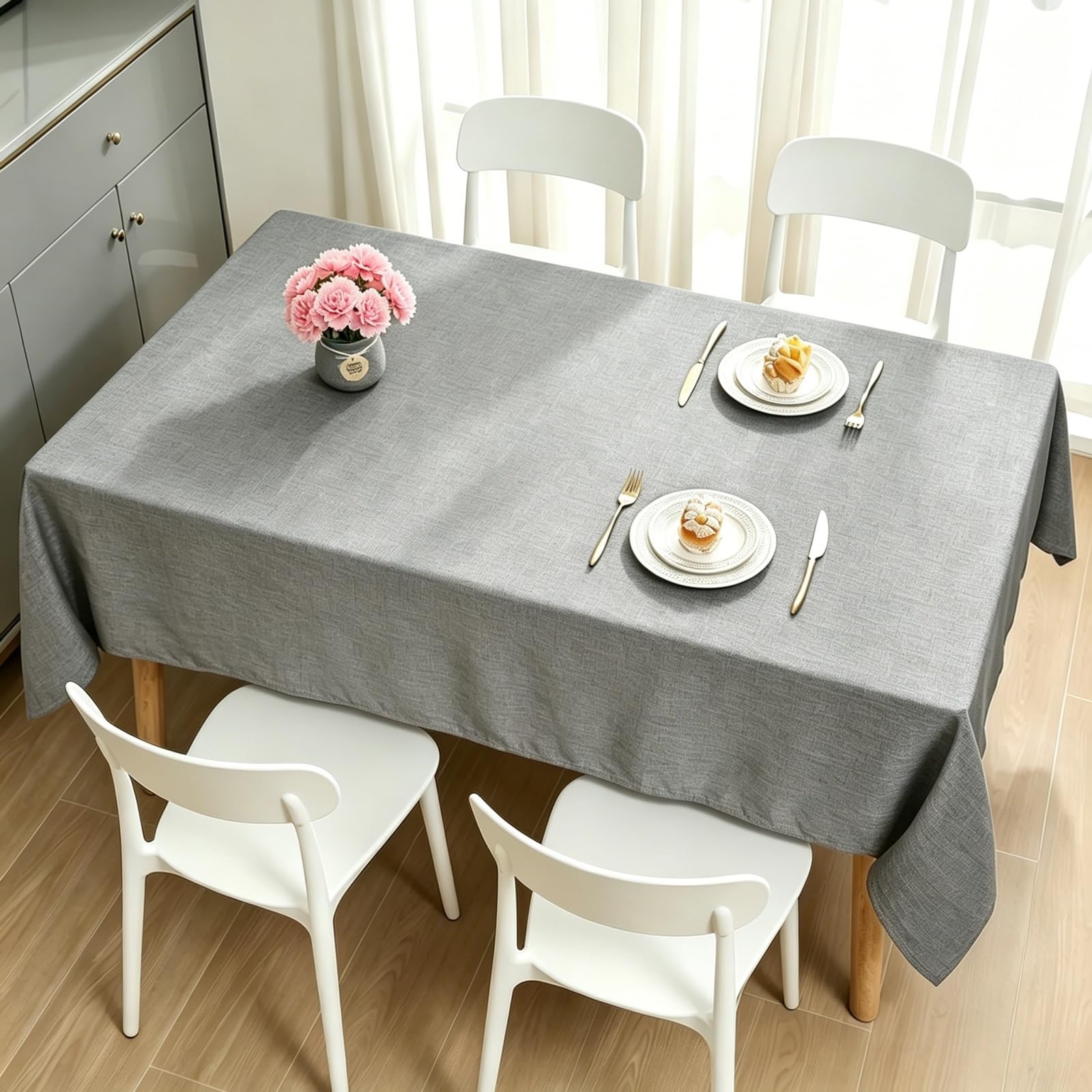 LIHUANE Rectangle Tablecloth 135 x 195 cm Wipeable Water Resistant Wipeable Tablecloths Wipe Clean Washable Polyester for Rectangle Tables, Light Grey