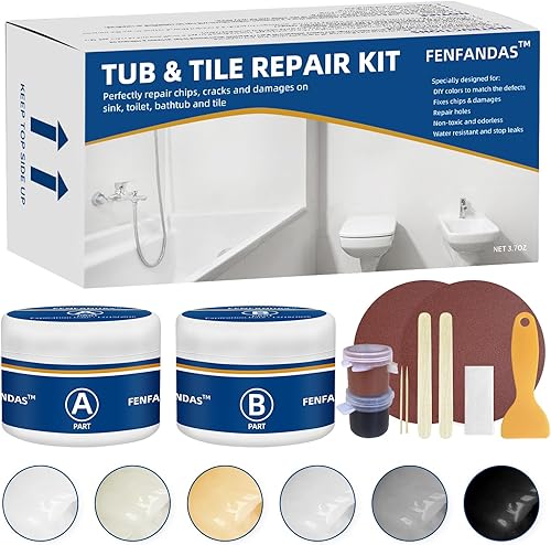 Kit de reparación para bañera y ducha de fibra de vidrio, color blanco, kit de reparación de azulejos de porcelana de 3.7oz, kit de reparación para