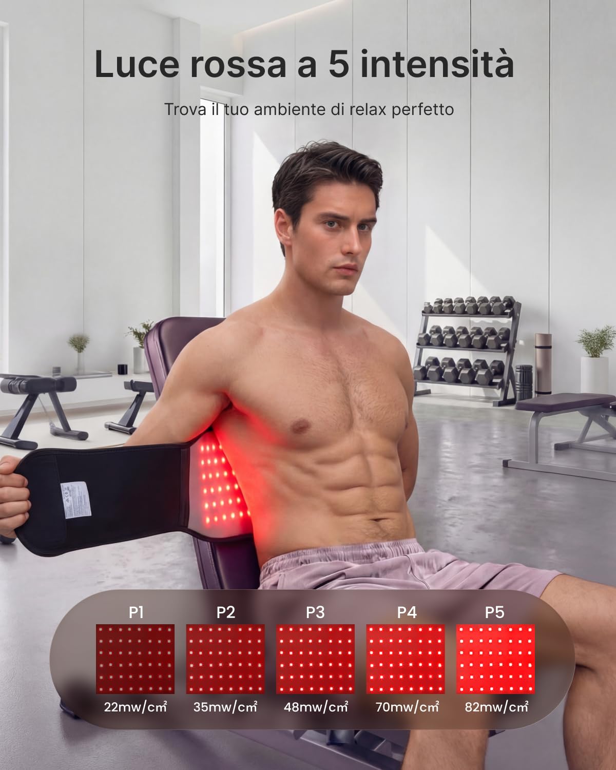 RENPHO cintura a luce rossa, con LED lampada infrarossi 3-in-1 (660nm*2 & 850nm), 5 intensità iuminose e 3 modalità di vibrazione per schiena, vita e gambe, con timer e cinghia di prolungac