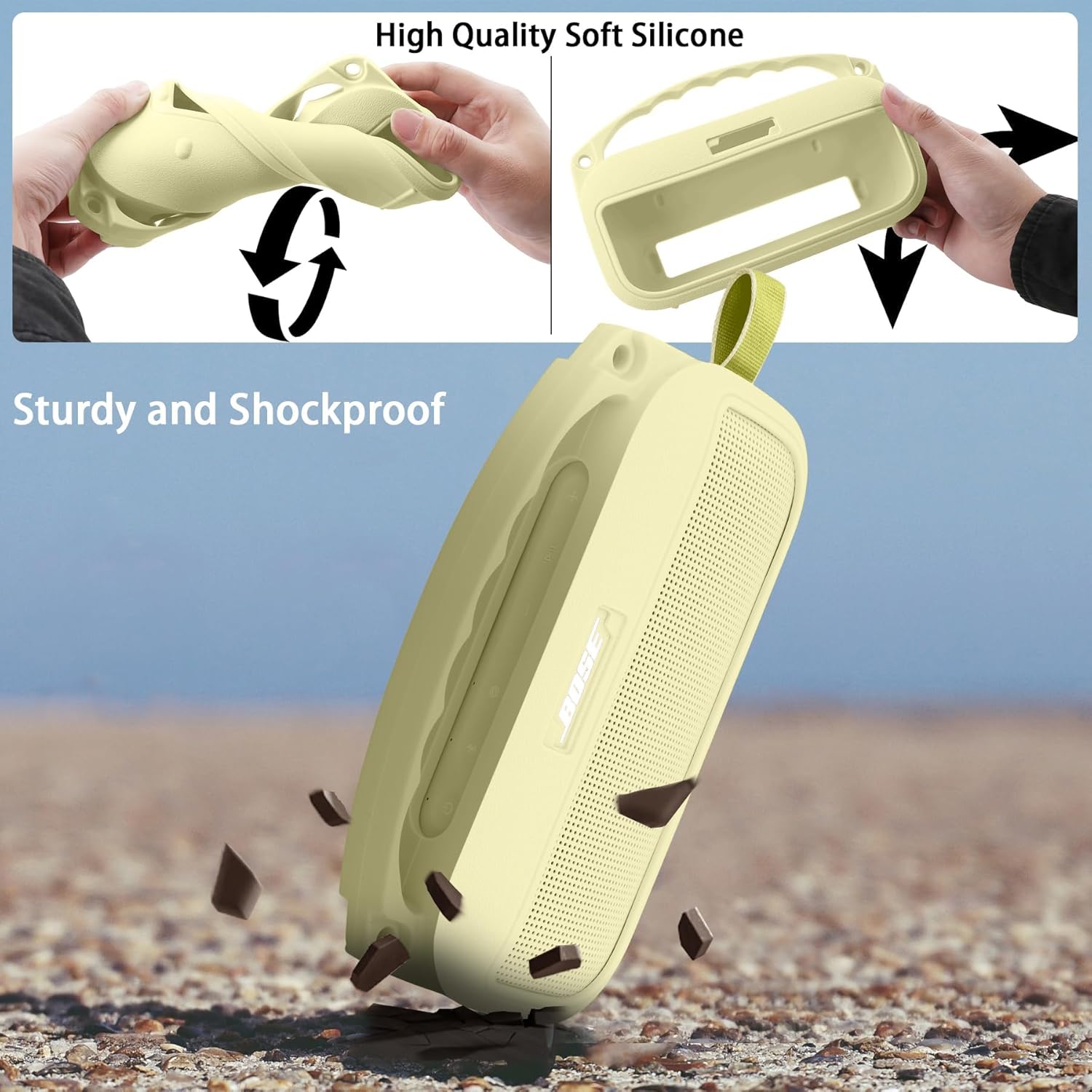 co2CREA Hard and Silicone Case Replacement for Bose New SoundLink Flex 2nd Gen Bluetooth Portable Speaker, with Carabiner and Shoulder Strap (Citrus Yellow Case) - Image 7