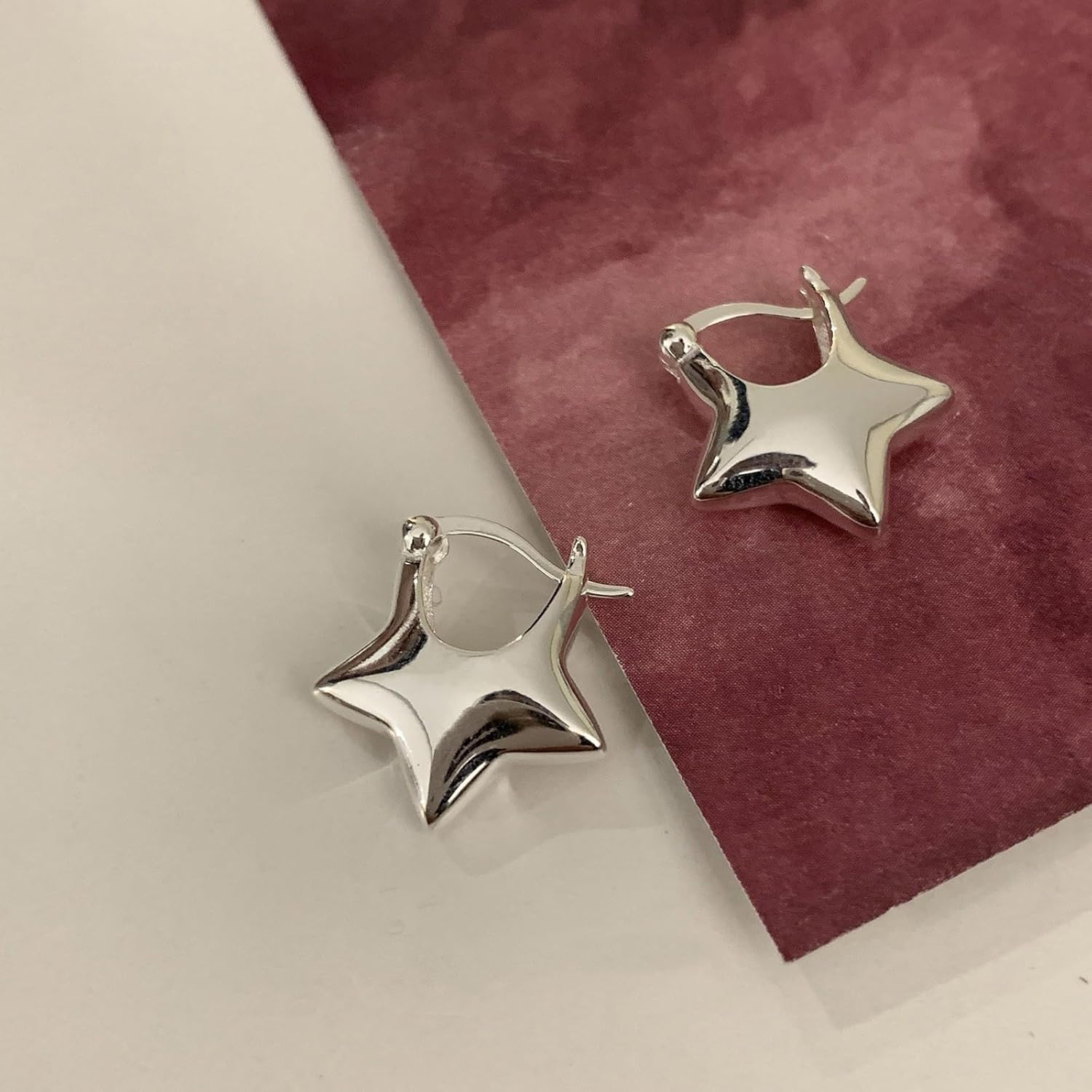 Silver Star Earrings for Women Vintage Star Huggie Hoop Earrings Dainty Pentagram Earrings Minimalism Star Statement Earrings Charm Hypoallergenic Jewelry Gifts - Image 6